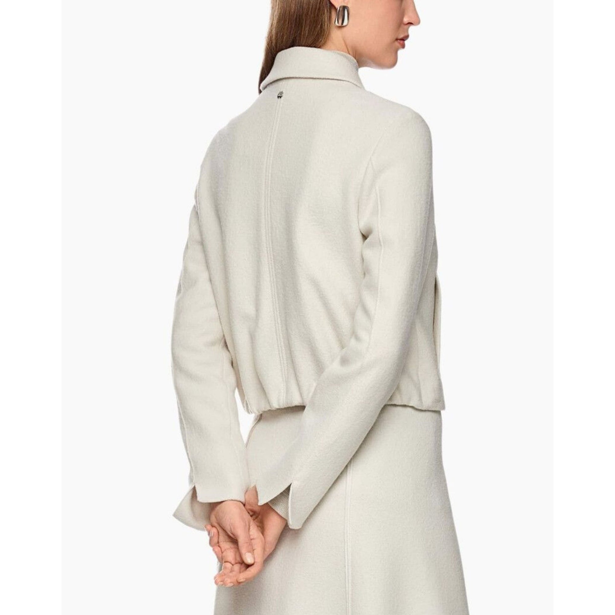 Marc Cain Rethink Together Boiled Wool Short Jacket With Collar Oyster