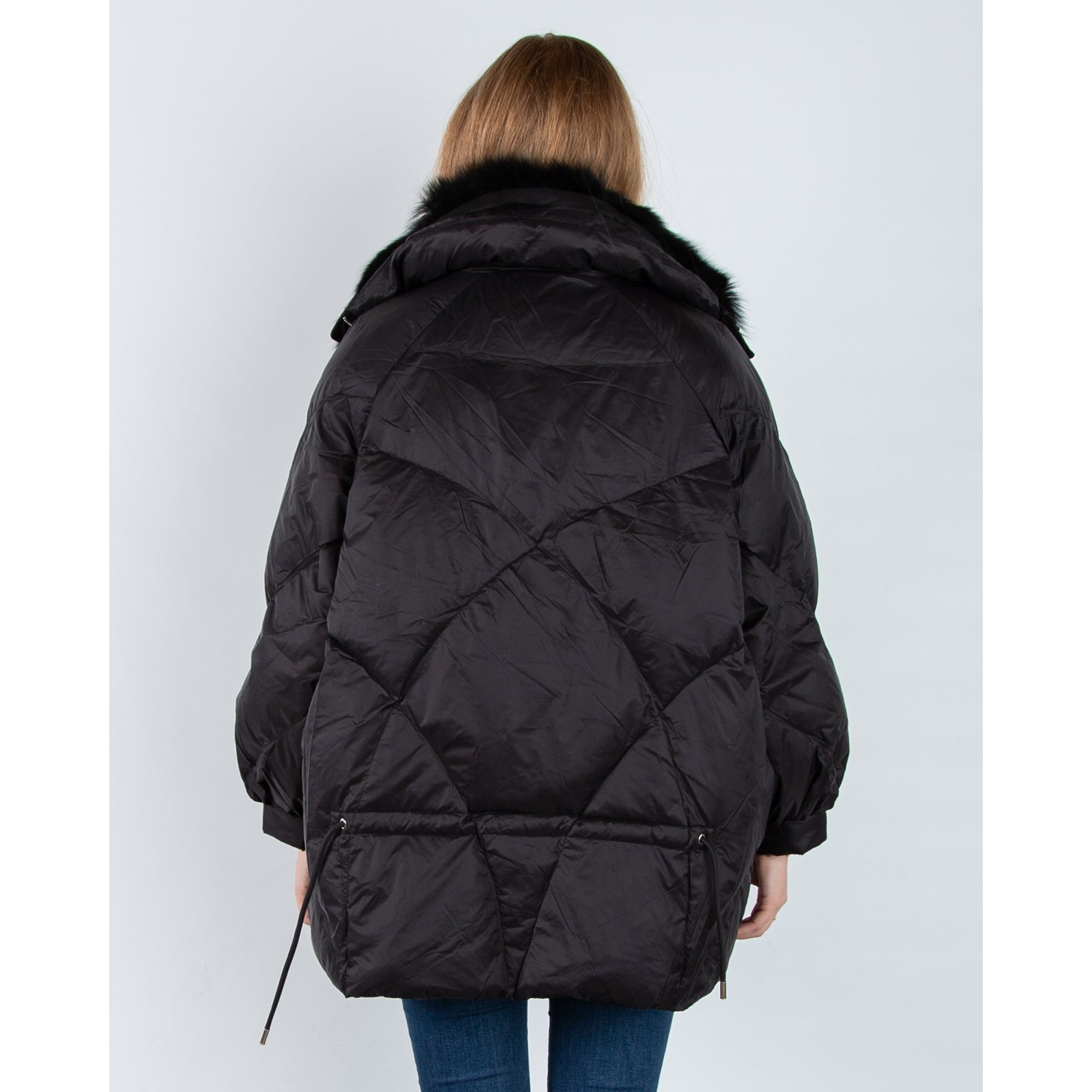 Levinsky Fur Trim Oversized Puffa Coat With Drawstring Back Black