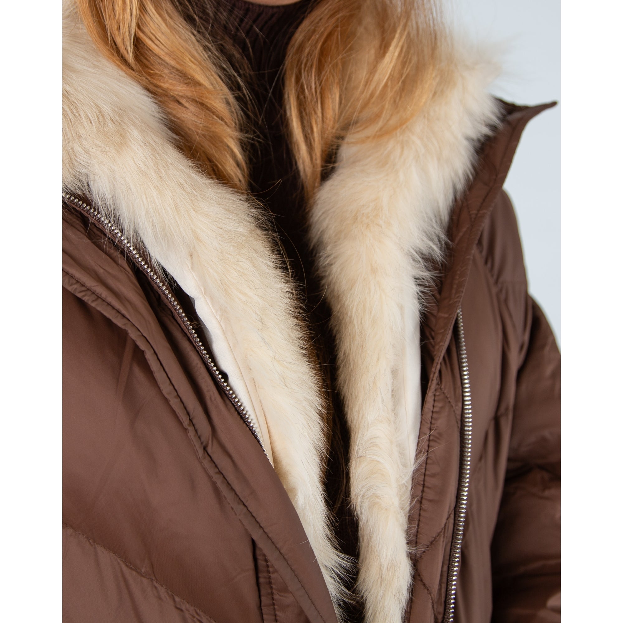 Levinsky Fur Trim Oversized Puffa Coat With Drawstring Back Latte