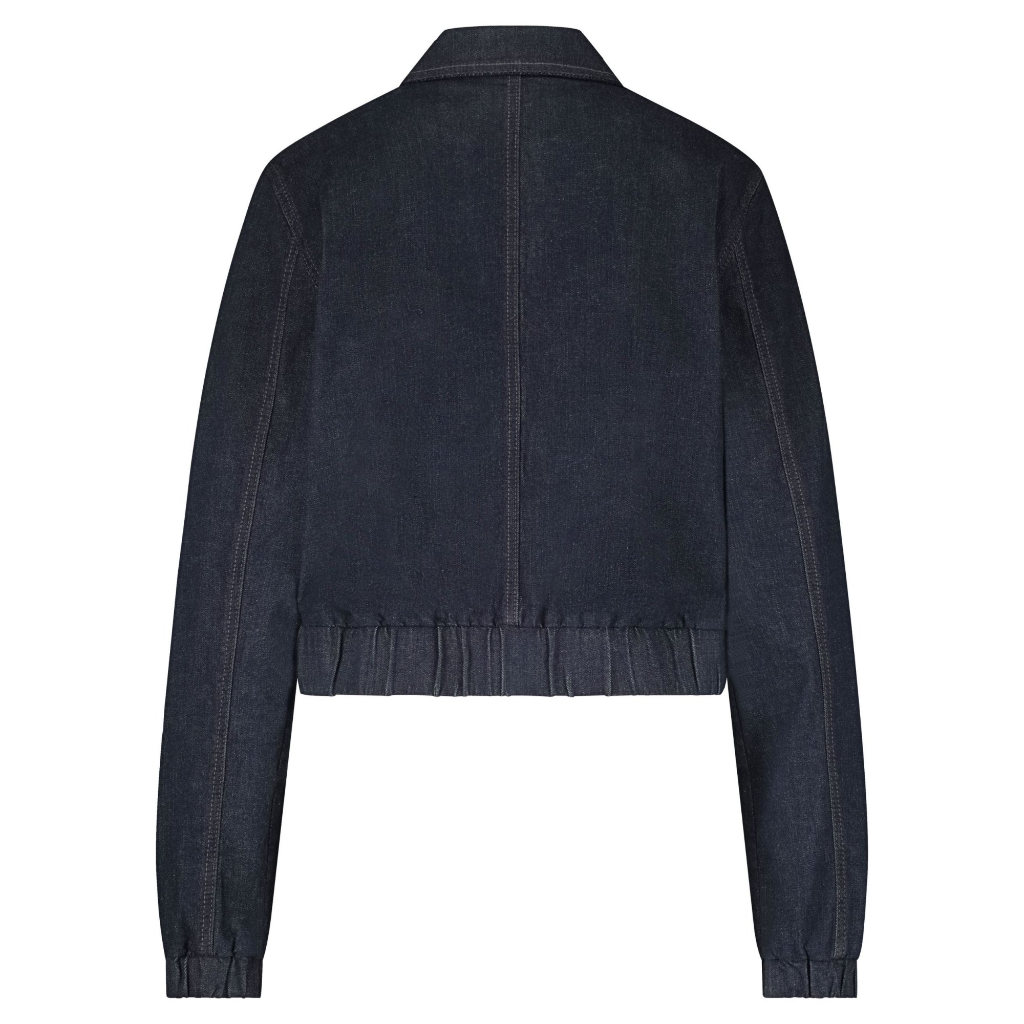 Red Button Bomber Style Denim Jacket Dark Denim