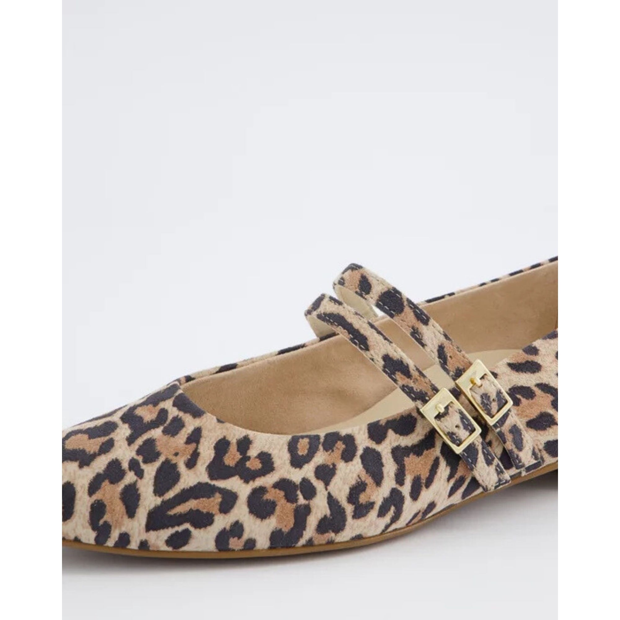 Paul Green Pointed Velvety Leather Ballerina Pumps With Straps Leopard