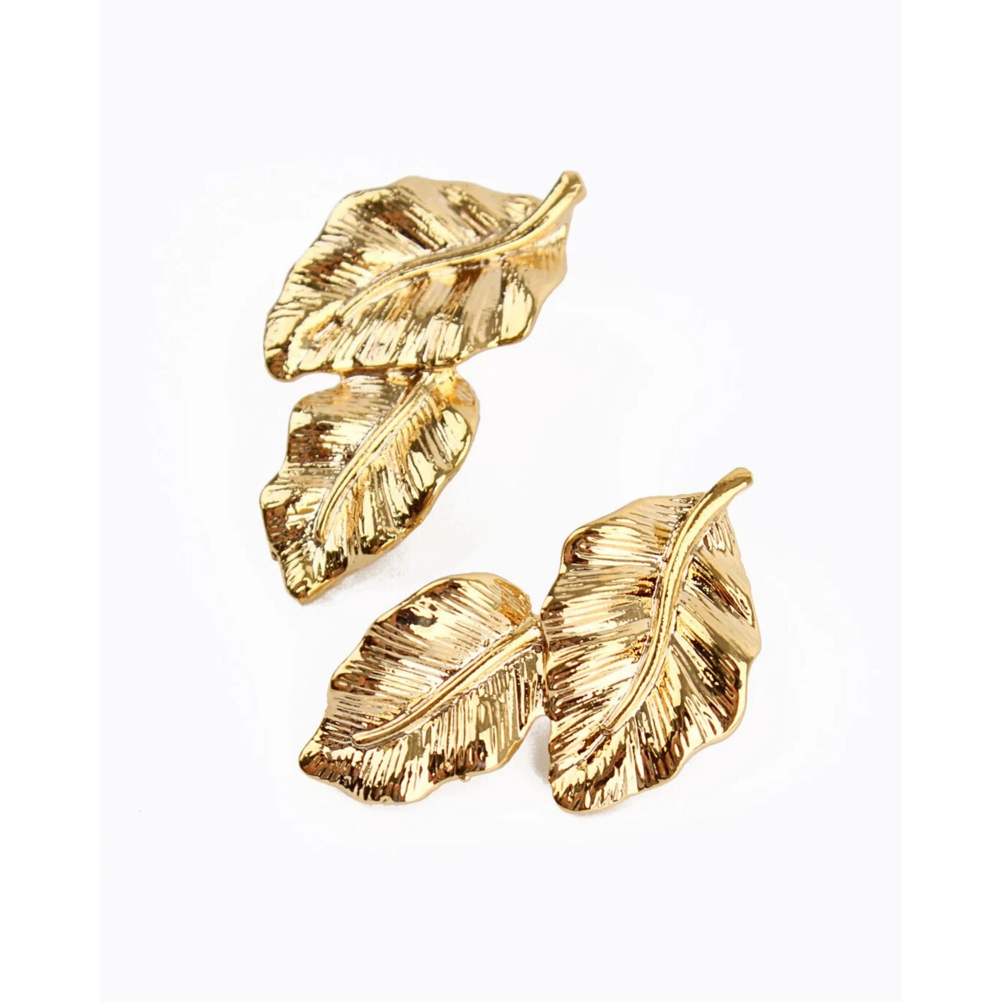 My Doris Double Leaf Metal Earrings Gold