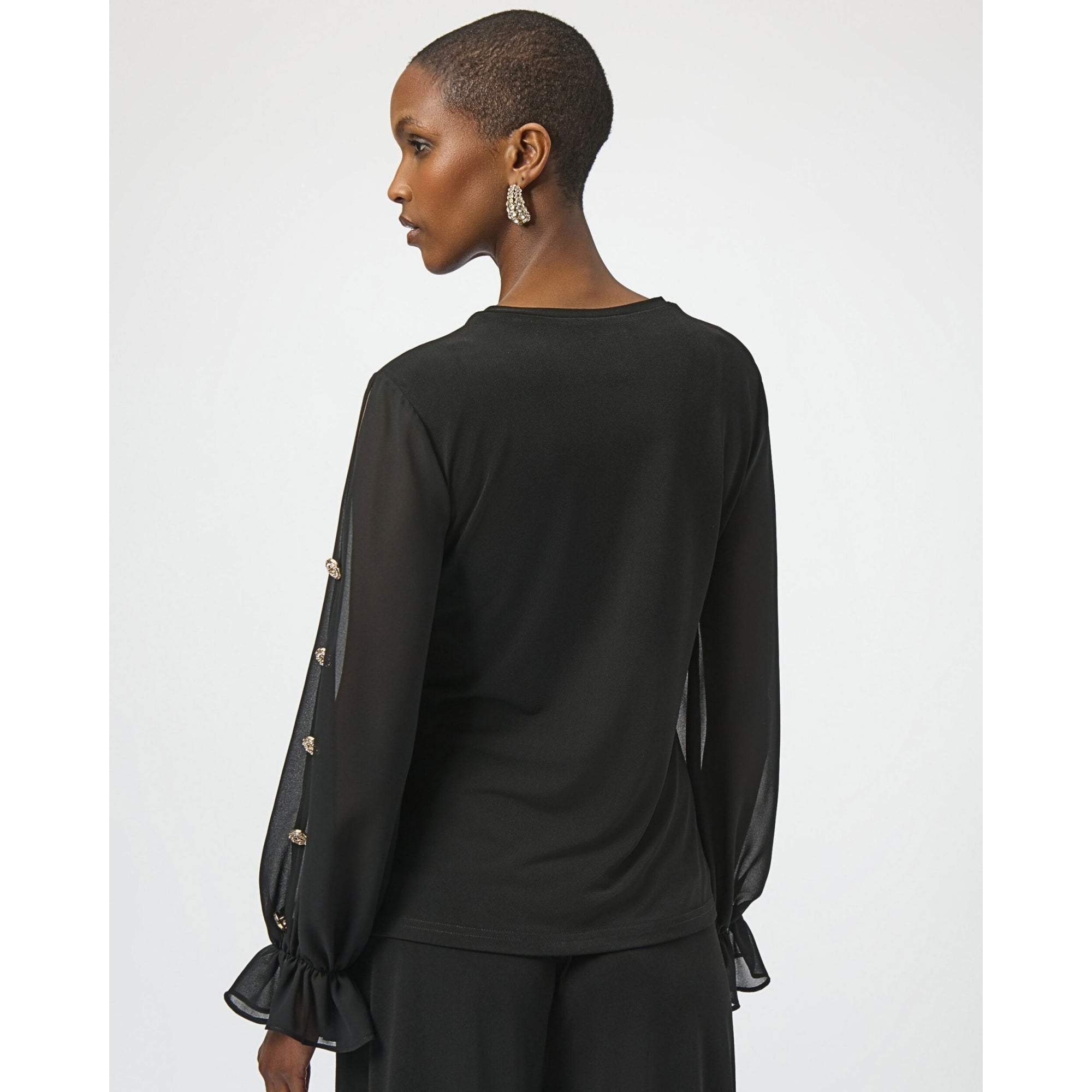 Joseph Ribkoff V Neck Jersey Top With Chiffon Button Sleeves Black