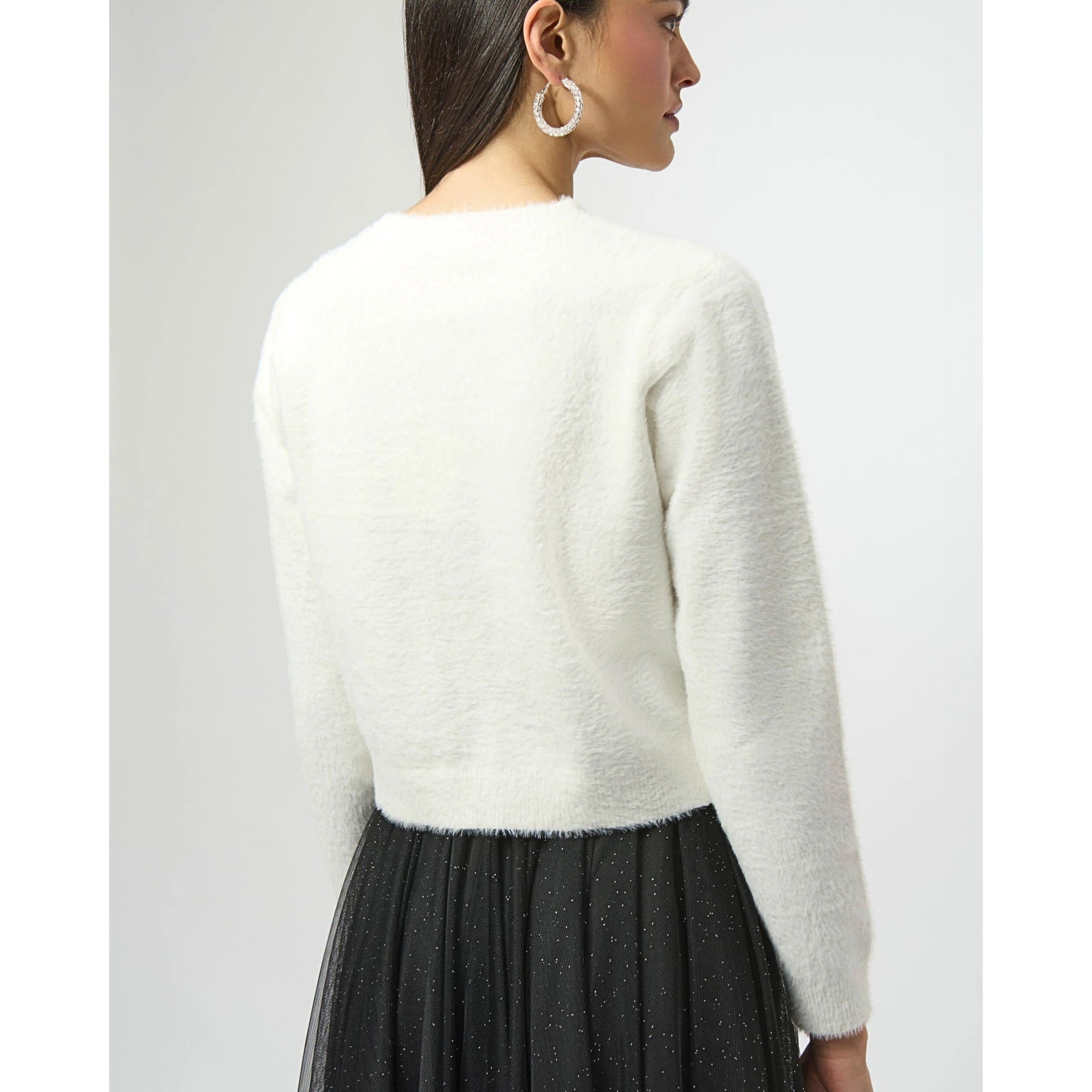 Joseph Ribkoff Crew Neck Soft Knit Cardigan With Bow Winter White