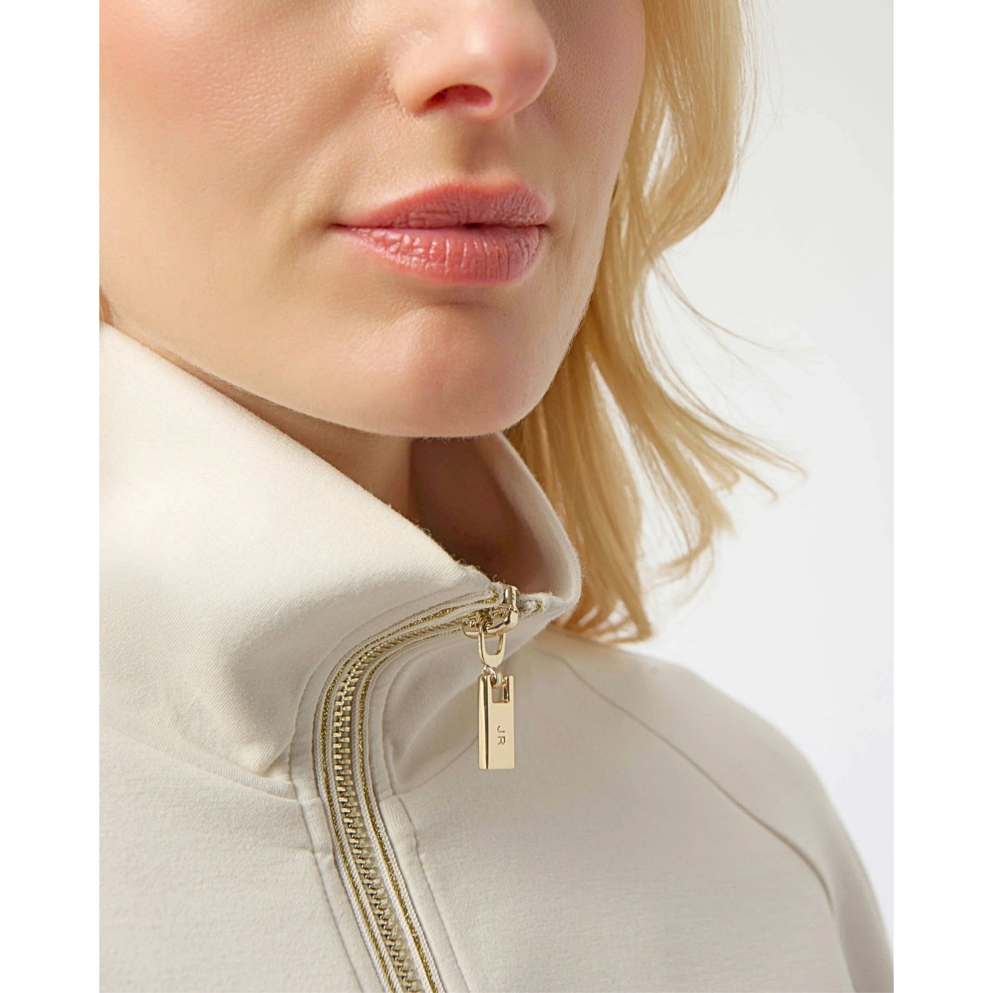 Joseph Ribkoff Scuba Jersey Funnel Neck Jacket With Lurex Trim Cream