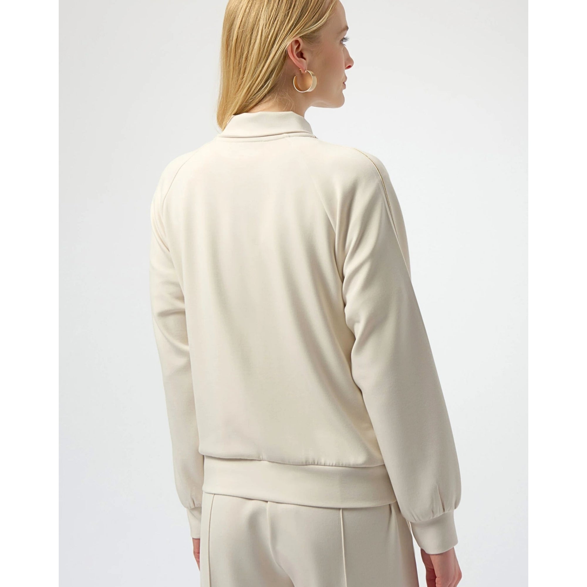 Joseph Ribkoff Scuba Jersey Funnel Neck Jacket With Lurex Trim Cream