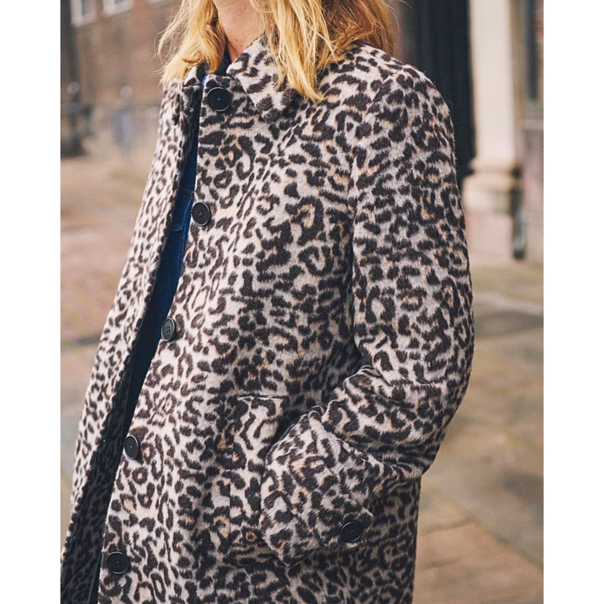 Part Two Suzy Wool Mix Leopard Print Coat Black & Beige