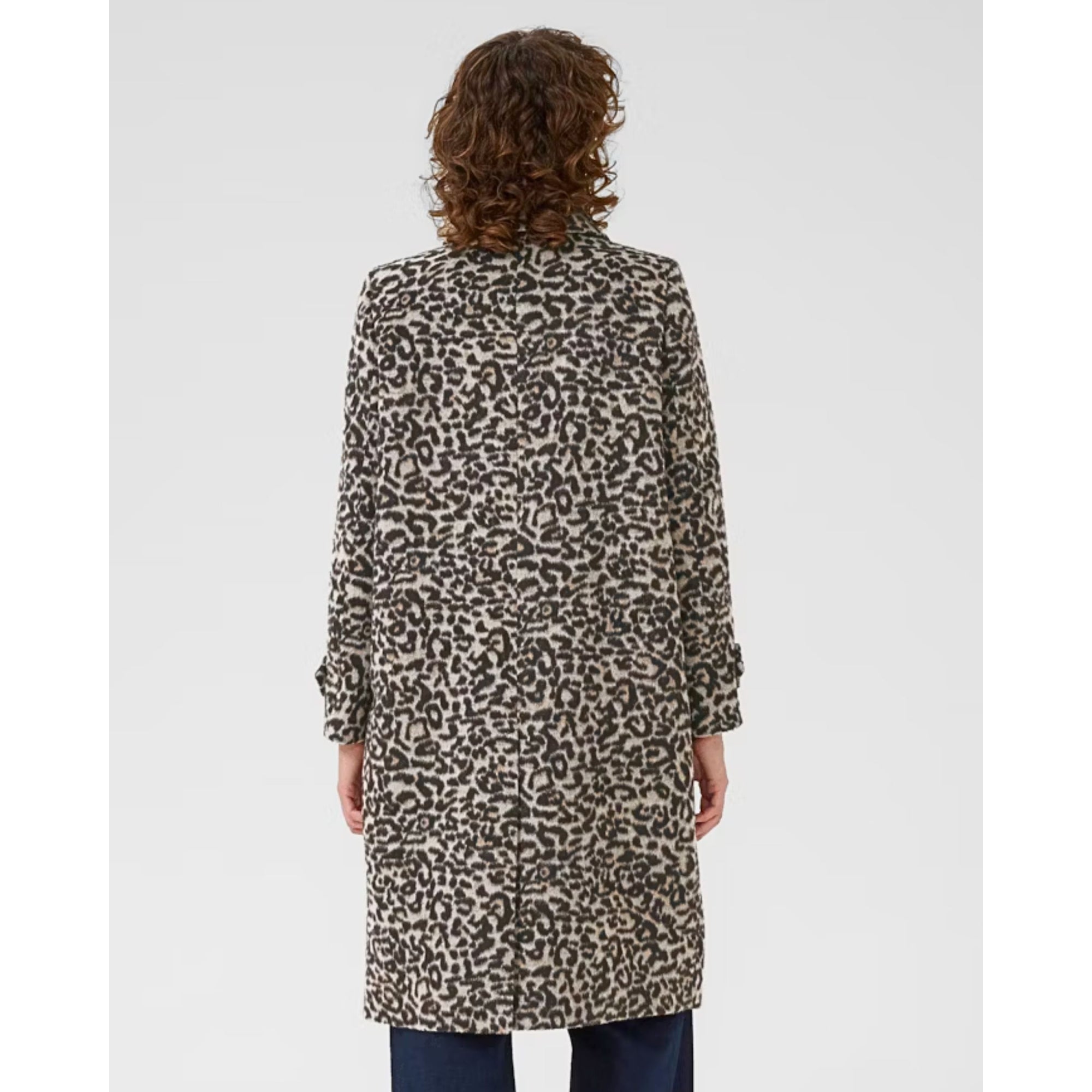 Part Two Suzy Wool Mix Leopard Print Coat Black & Beige