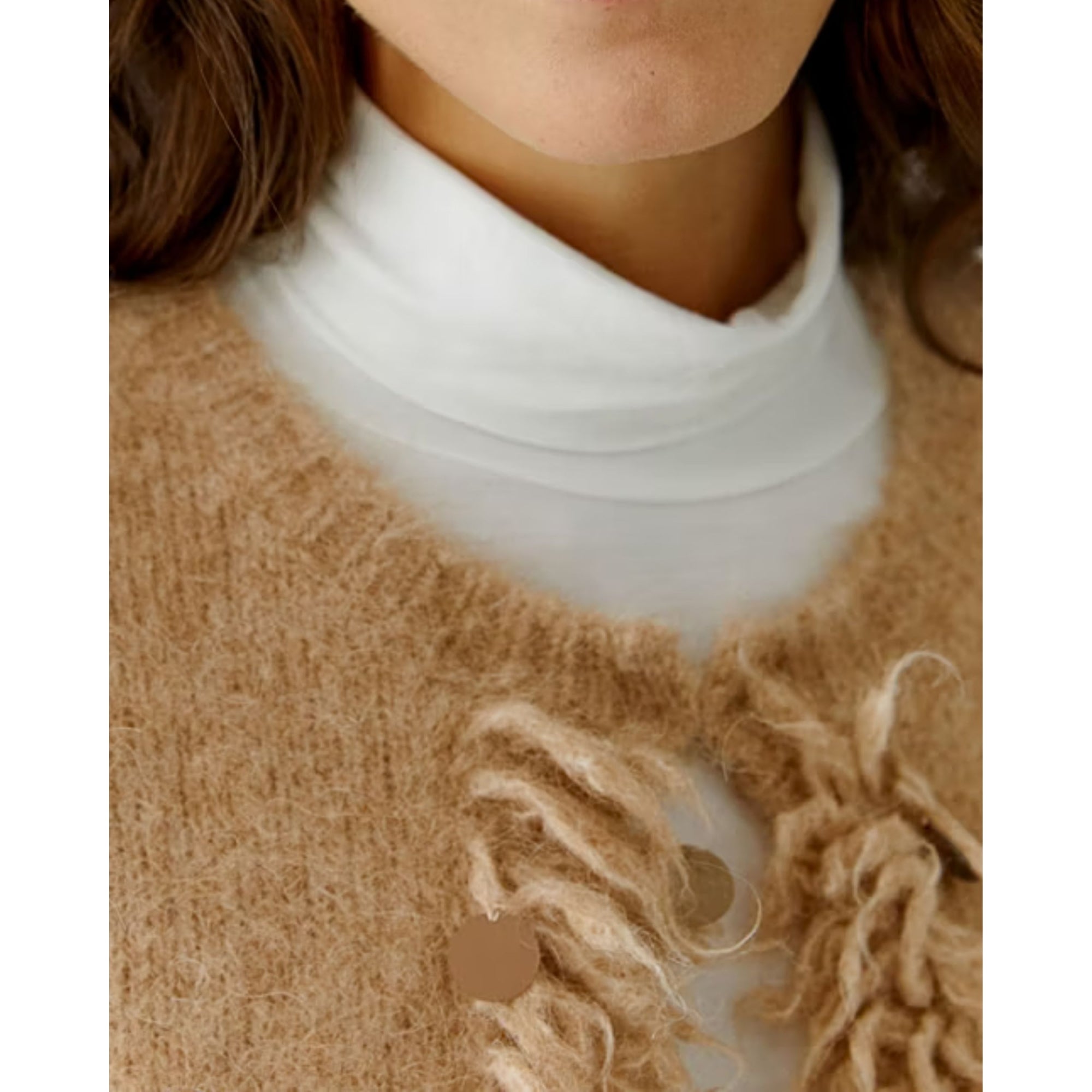 Oui Fringe Edge Soft Knit Cardigan With Sequin Discs Camel