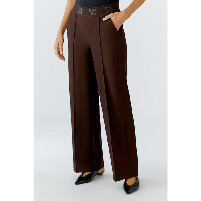 Oui Wide Leg Trouser With Oui Elastic Waistband Chocolate