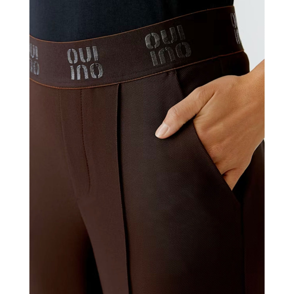 Oui Wide Leg Trouser With Oui Elastic Waistband Chocolate