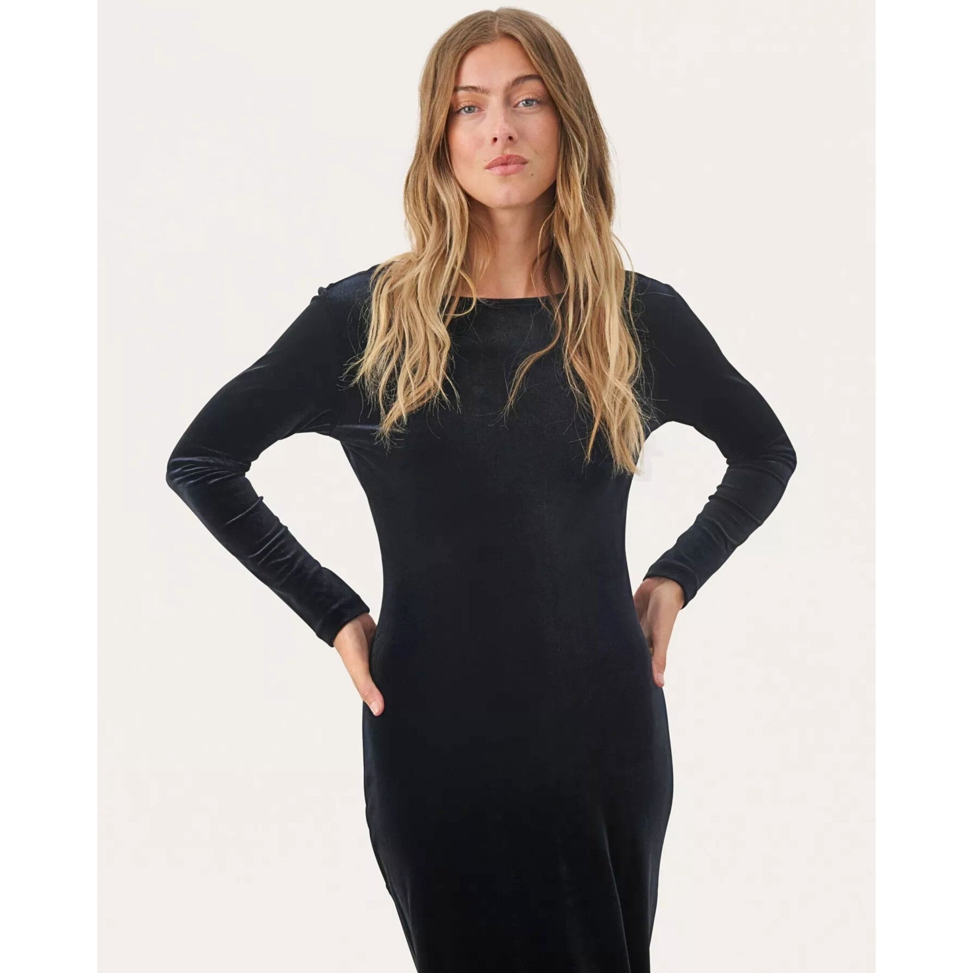 Part Two Dida Round Neck Velour Maxi Dress Dark Navy