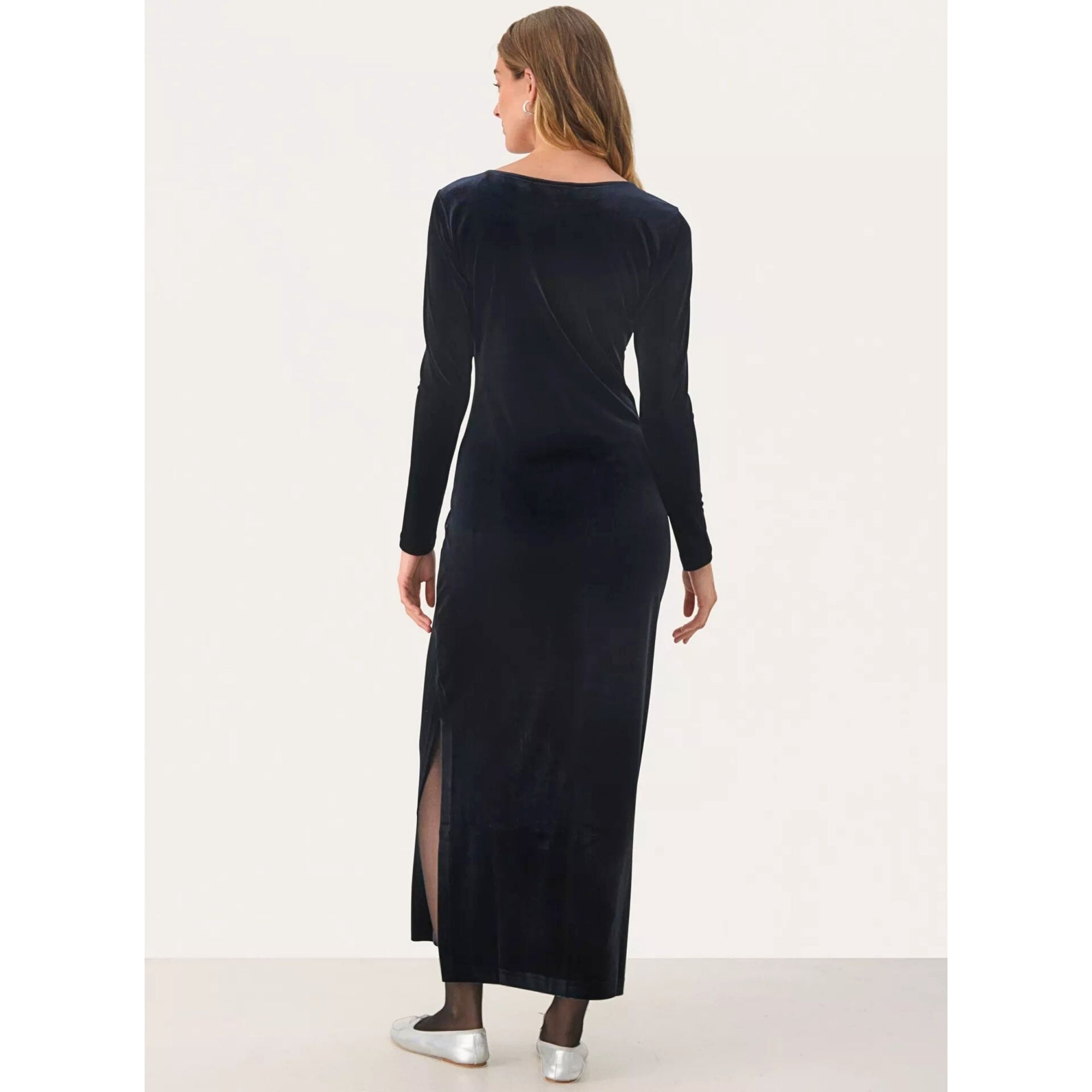 Part Two Dida Round Neck Velour Maxi Dress Dark Navy