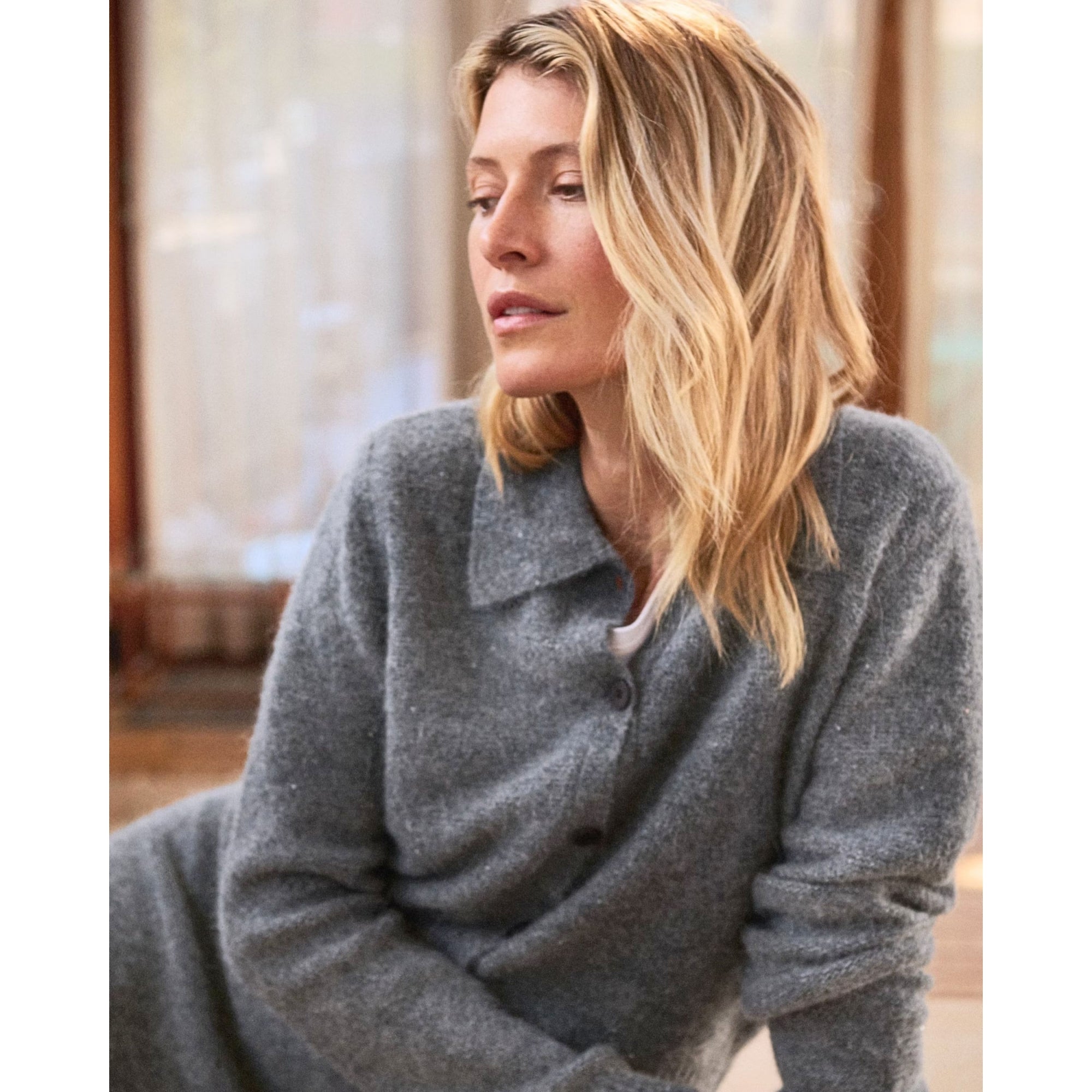 Part Two Ulrica Sparkle Knit Cardigan With Collar Grey Melange