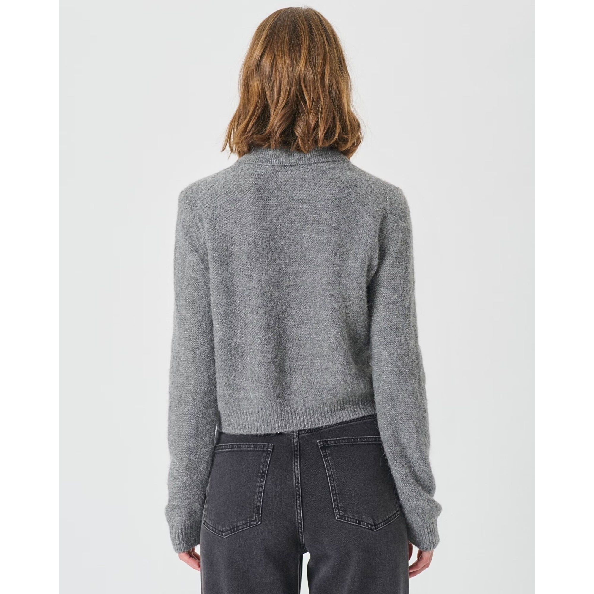 Part Two Ulrica Sparkle Knit Cardigan With Collar Grey Melange