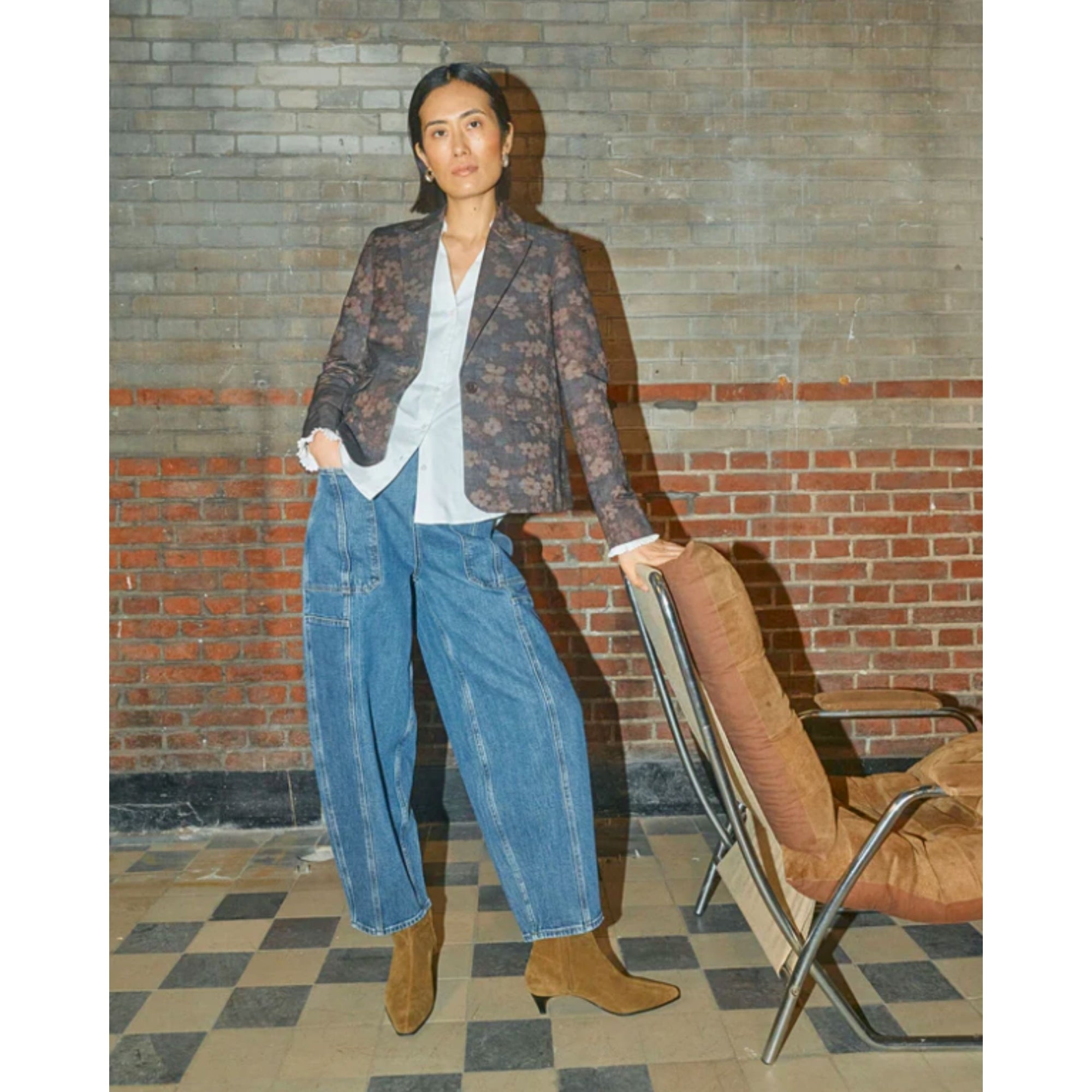 Mos Mosh Rosy Galleon Denim Barrel Jean With Patch Stitch Vintage Blue