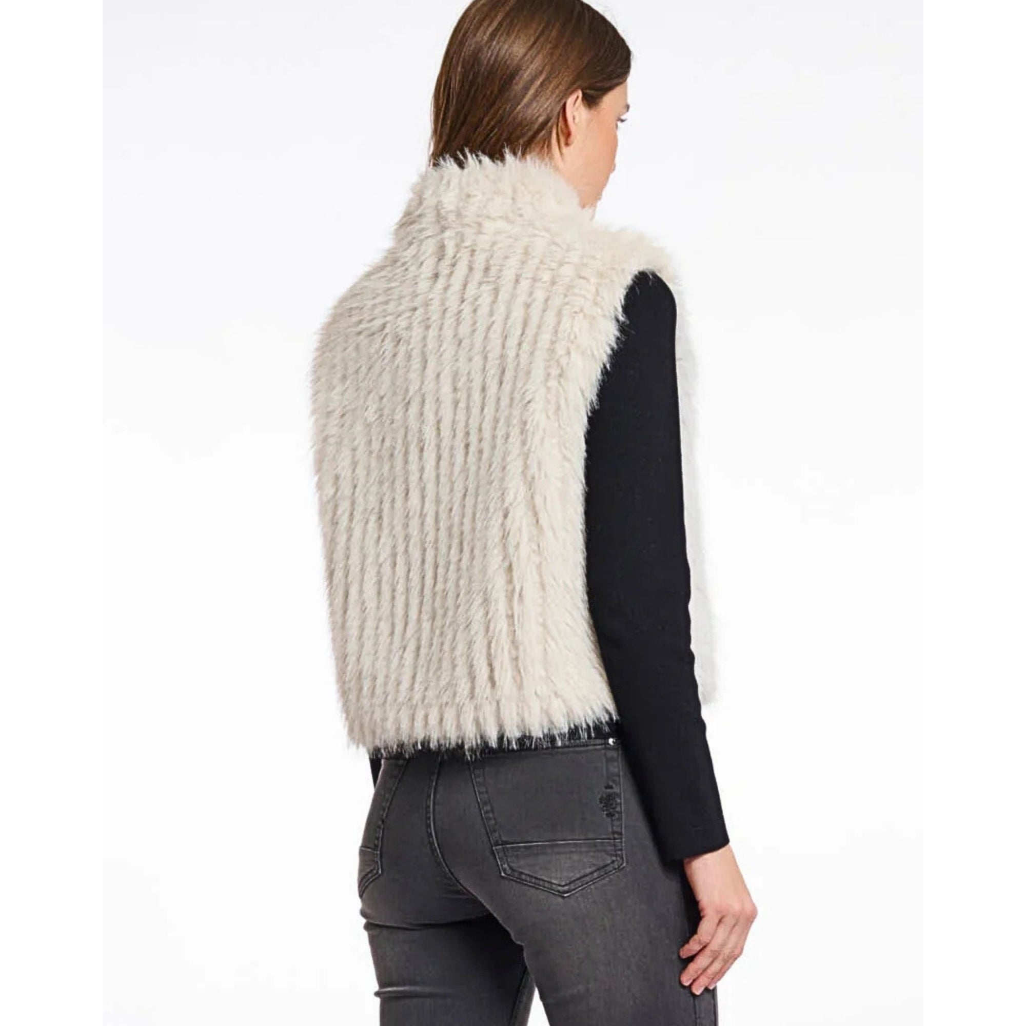 Rino & Pelle Dava Shaggy Faux Fur Ribbed Gilet Birch