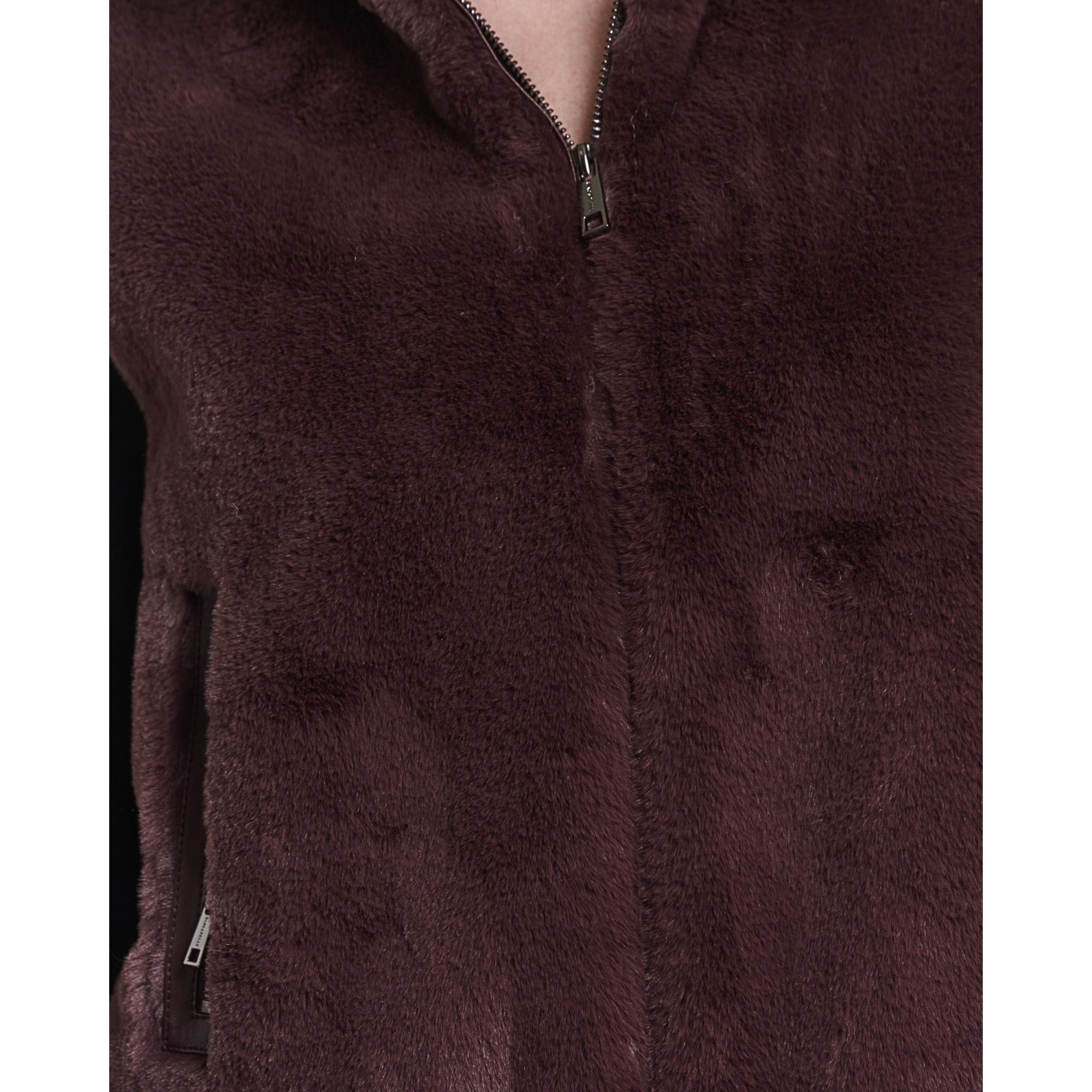 Rino & Pelle Nikki Faux Fur Short Gilet With High Collar Chocolate Bean