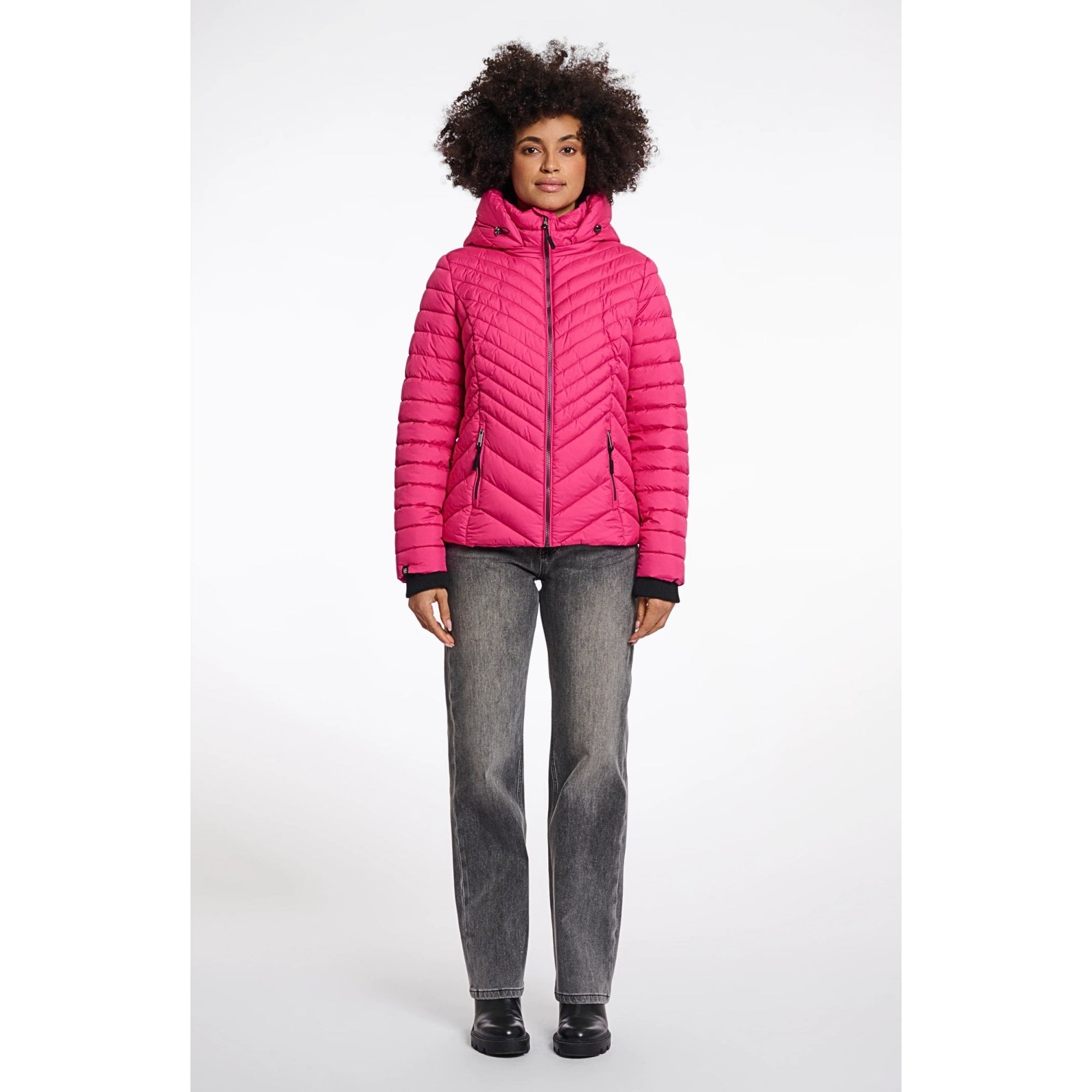 Rino & Pelle Erin Chevron Padded Fitted Jacket With Hood Deep Pink