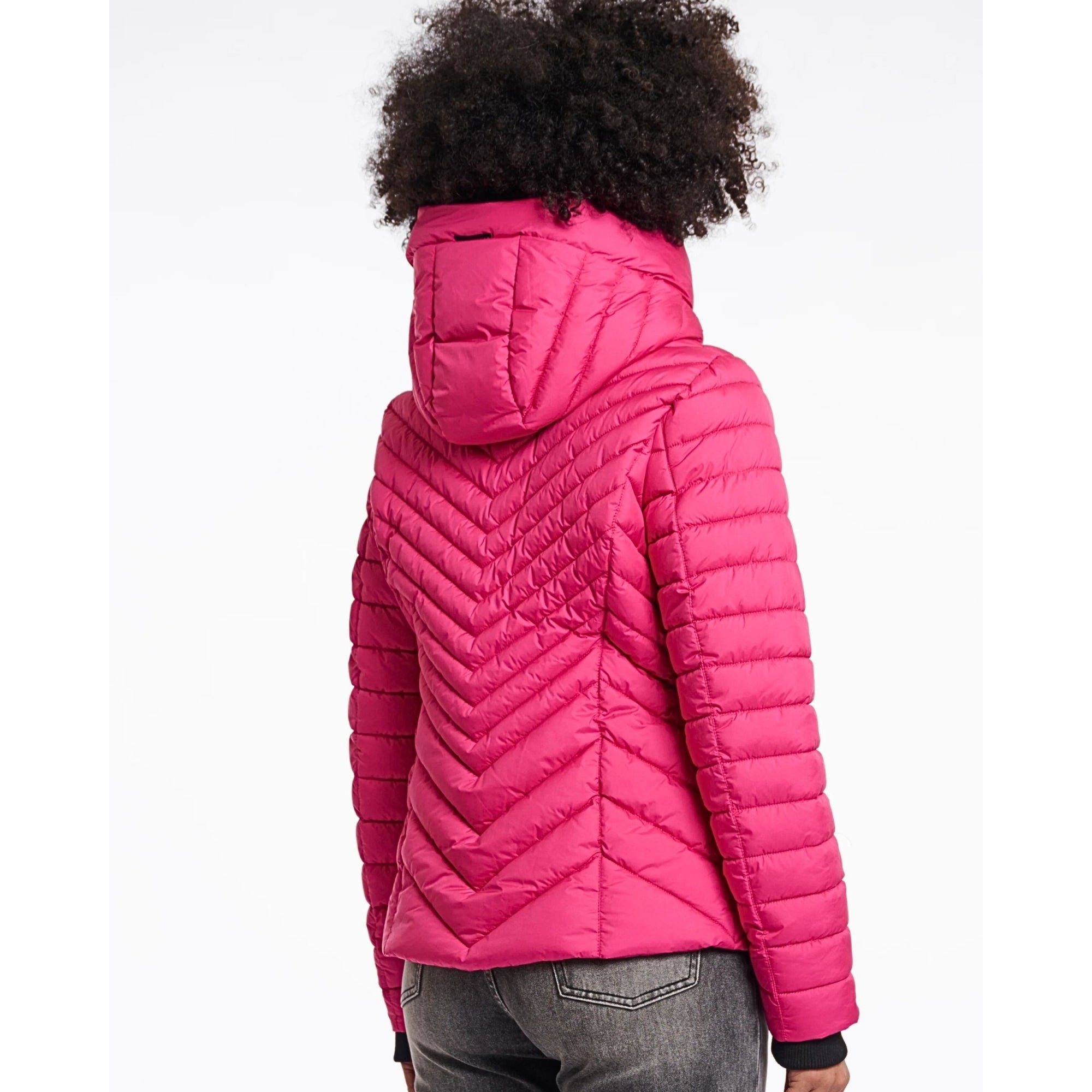 Rino & Pelle Erin Chevron Padded Fitted Jacket With Hood Deep Pink