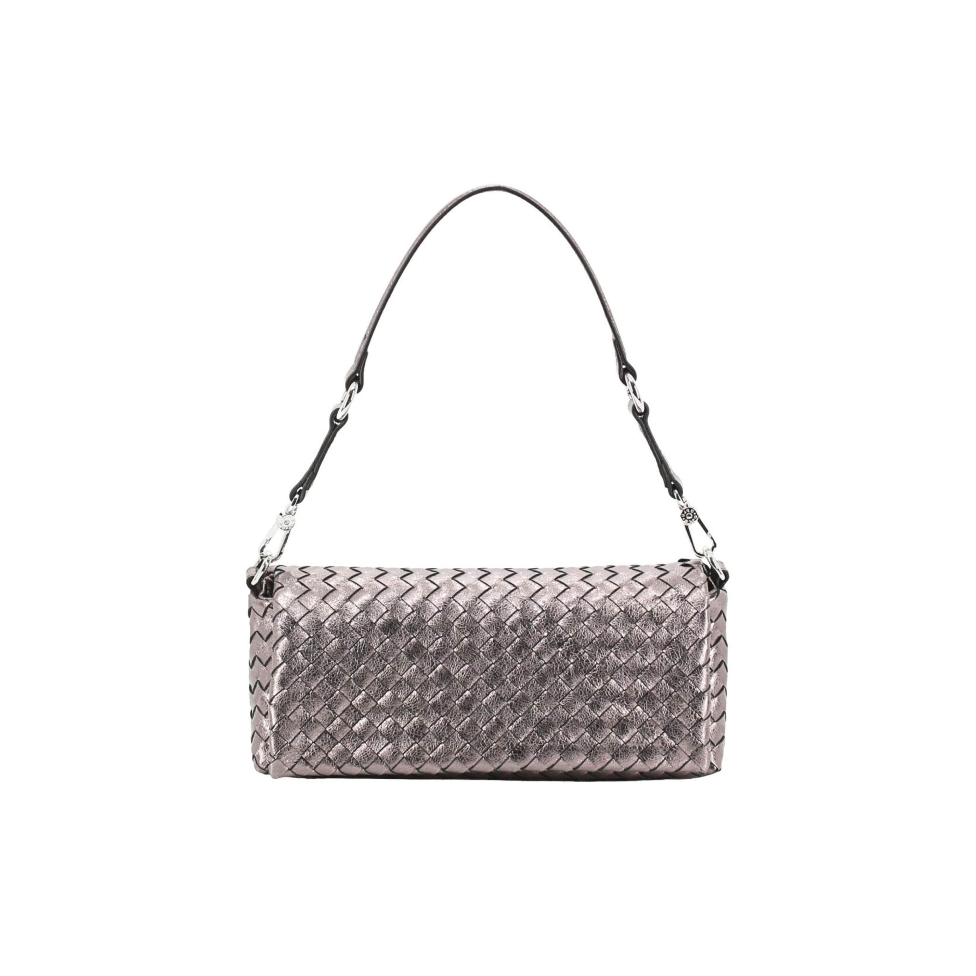 Abro Mila Metallic Woven Clutch/shoulder Bag Gunmetal