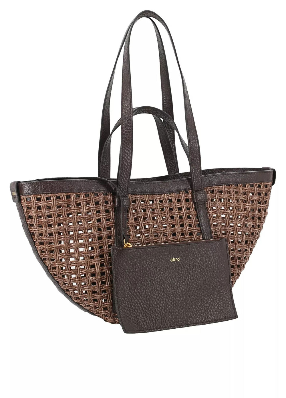 Abro Cosmo Medium Woven Raffia Shopper with Double Leather Strap Chocolate