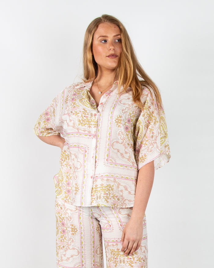 Bariloche Tirgo Paisley Print Loose Bodied Shirt Blouse Pink/Green