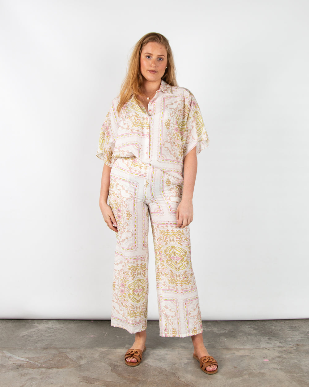 Bariloche Merida Paisley Print Wide Leg Trouser Pink/Green