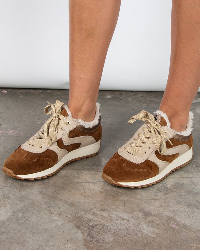 Dl Sport Suede and Boucle Trainer with Swirl Detail Tan