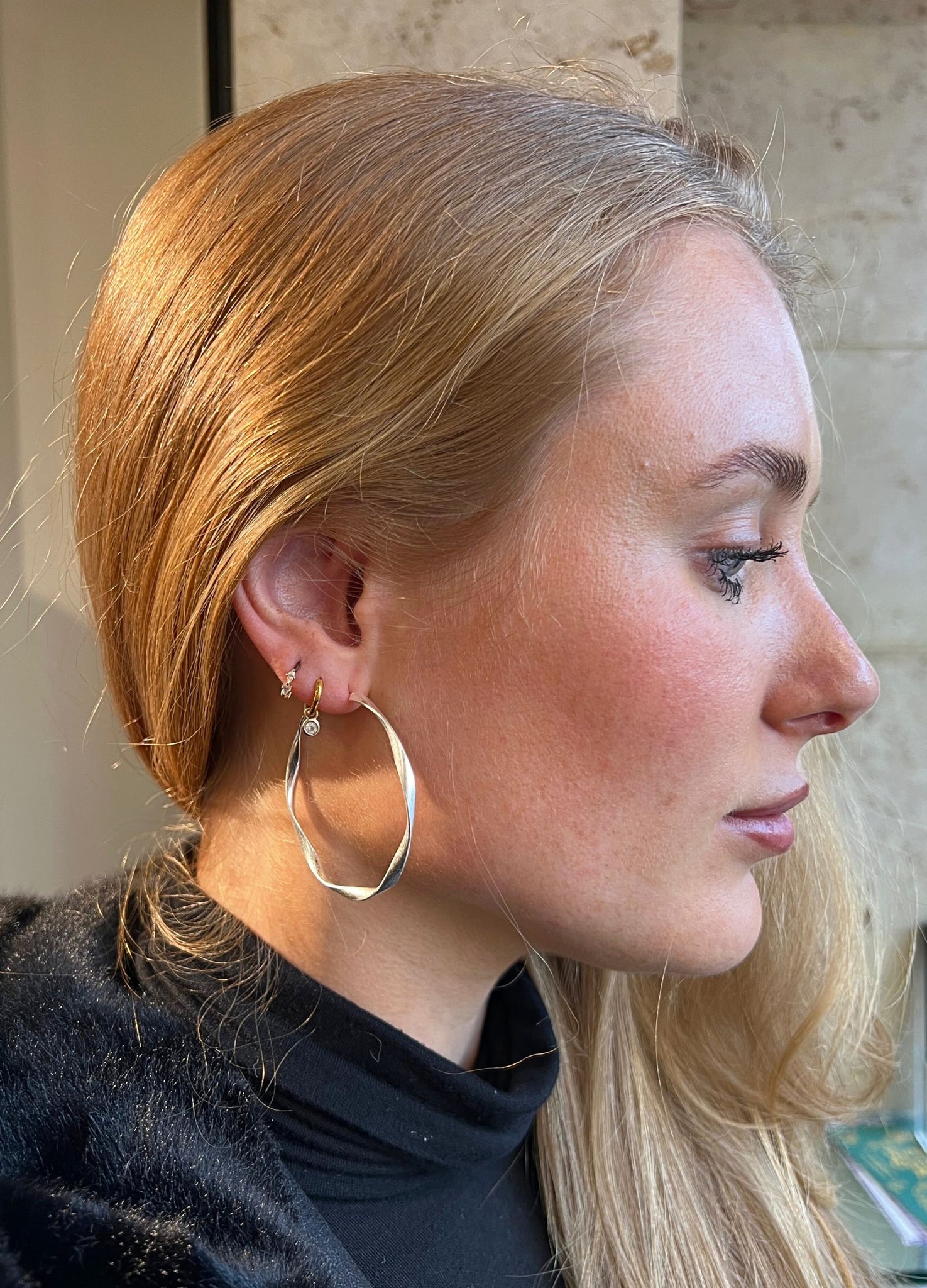 Eliza Gracious Twisted Burnished Metal Hoop Earrings Pale Gold