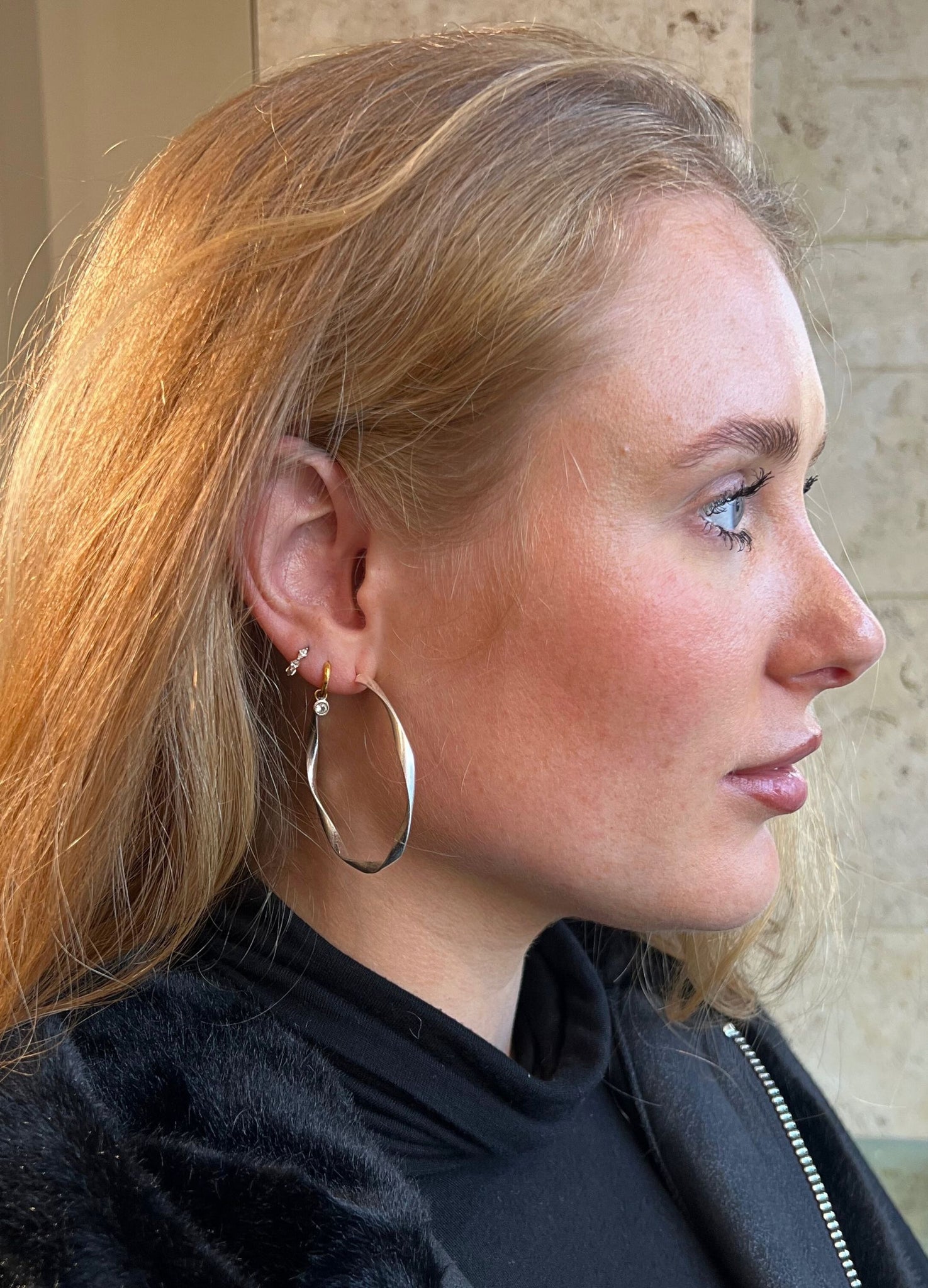 Eliza Gracious Twisted Burnished Metal Hoop Earrings Pale Gold