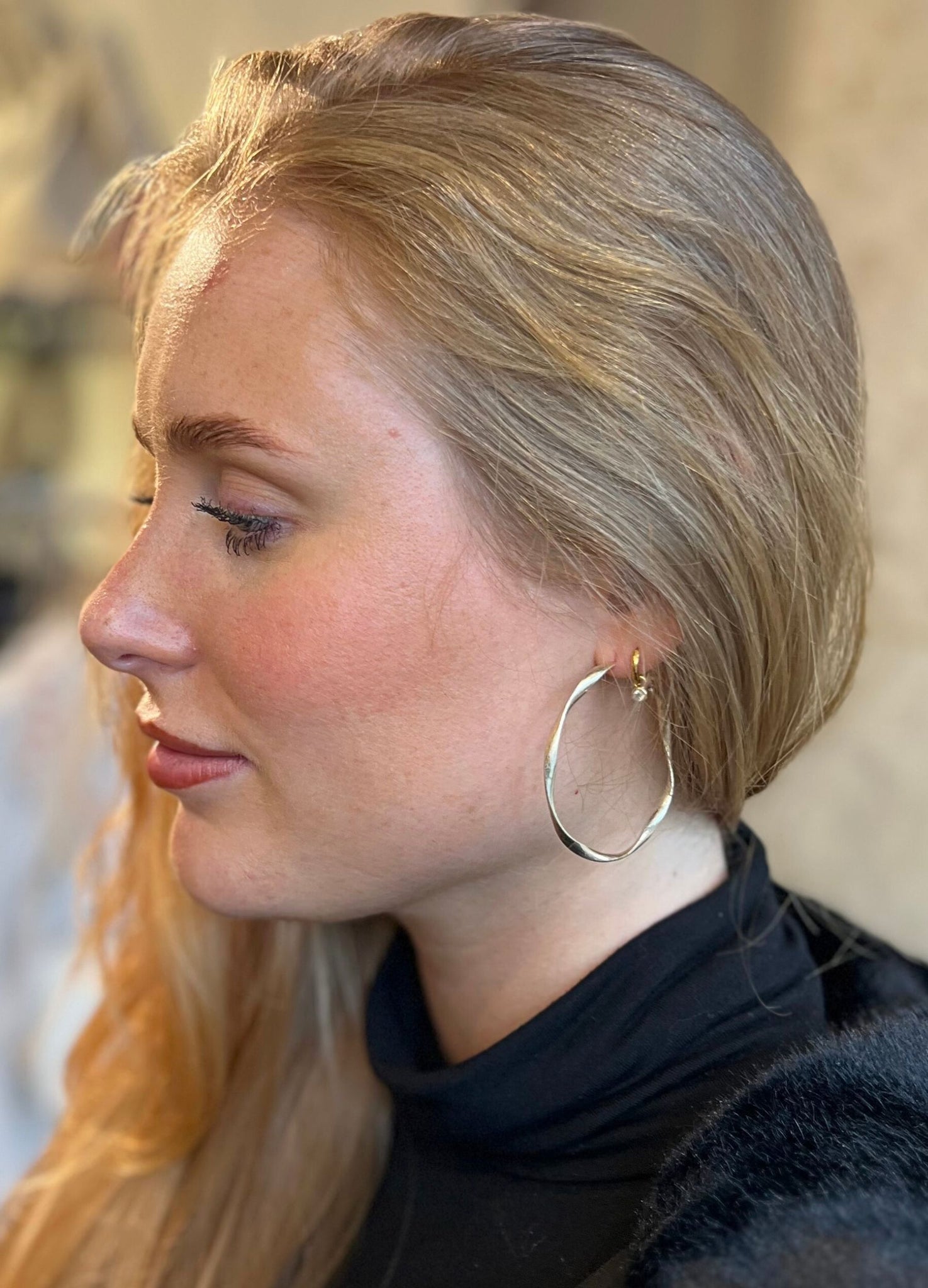 Eliza Gracious Twisted Burnished Metal Hoop Earrings Silver