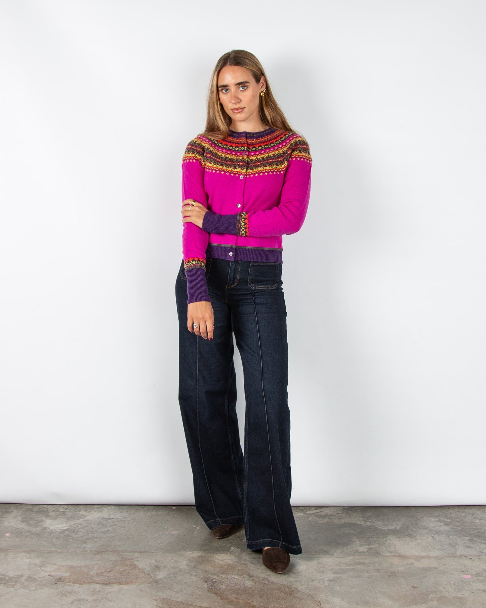 Eribe Alpine Crew Neck Fair Isle Wool Cardigan Jazz