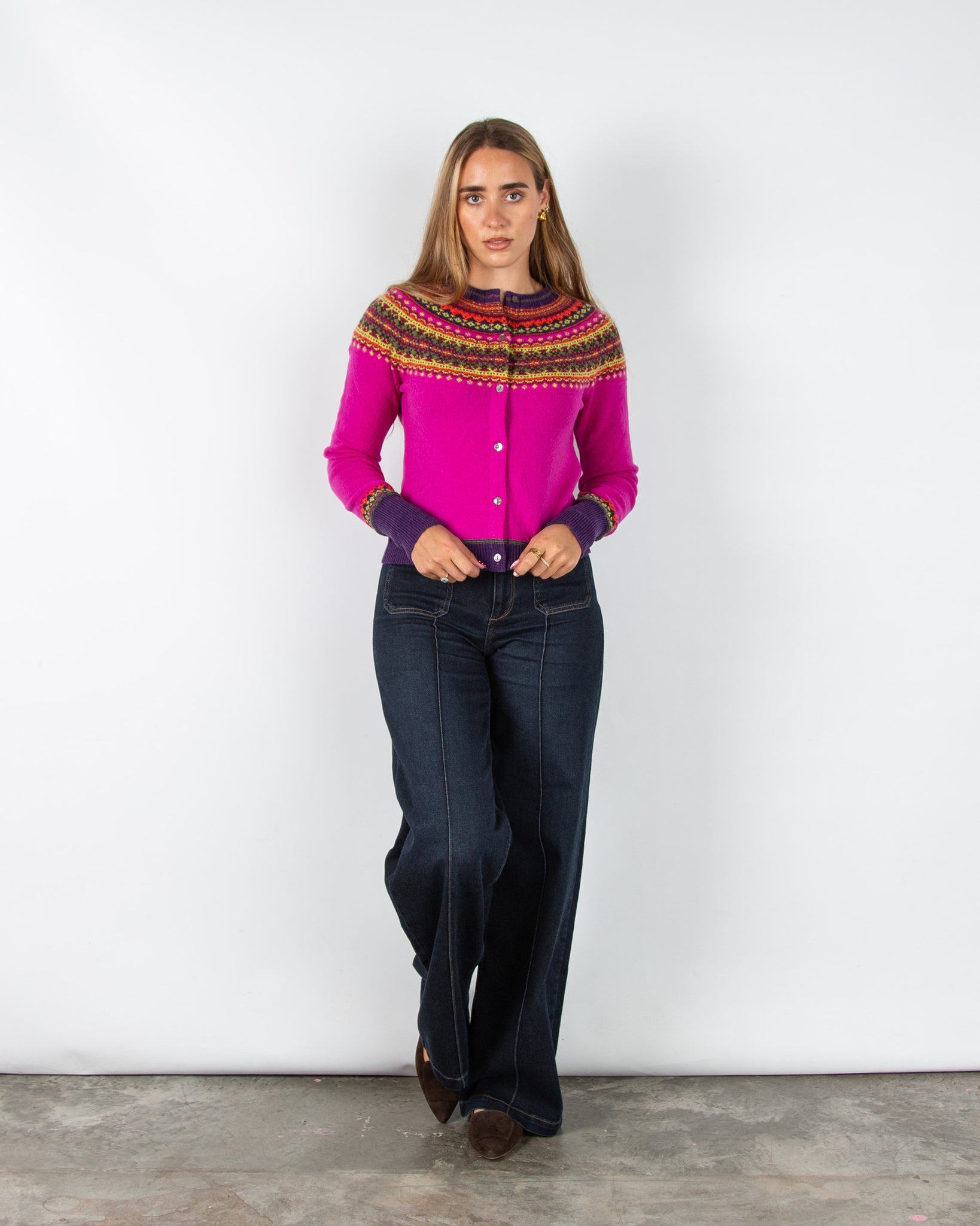 Eribe Alpine Crew Neck Fair Isle Wool Cardigan Jazz