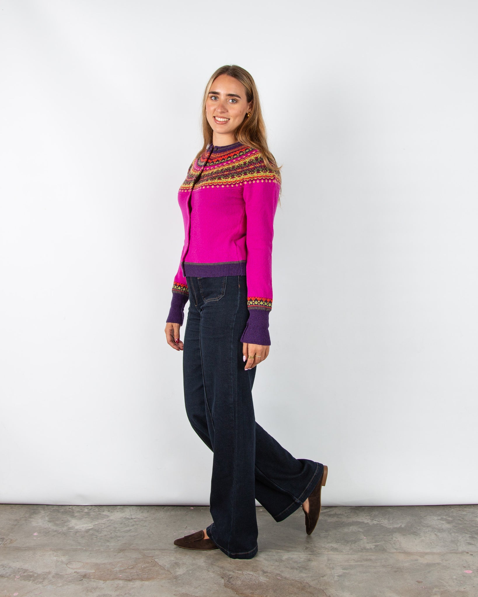 Eribe Alpine Crew Neck Fair Isle Wool Cardigan Jazz