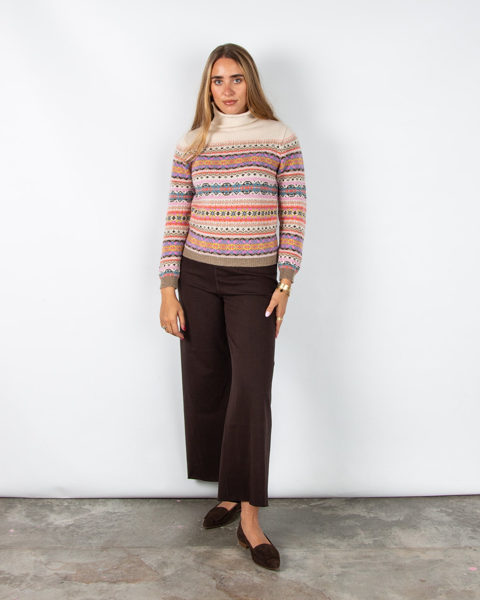 Eribe Kinross High Neck Fair Isle Wool Jumper Cream/coral