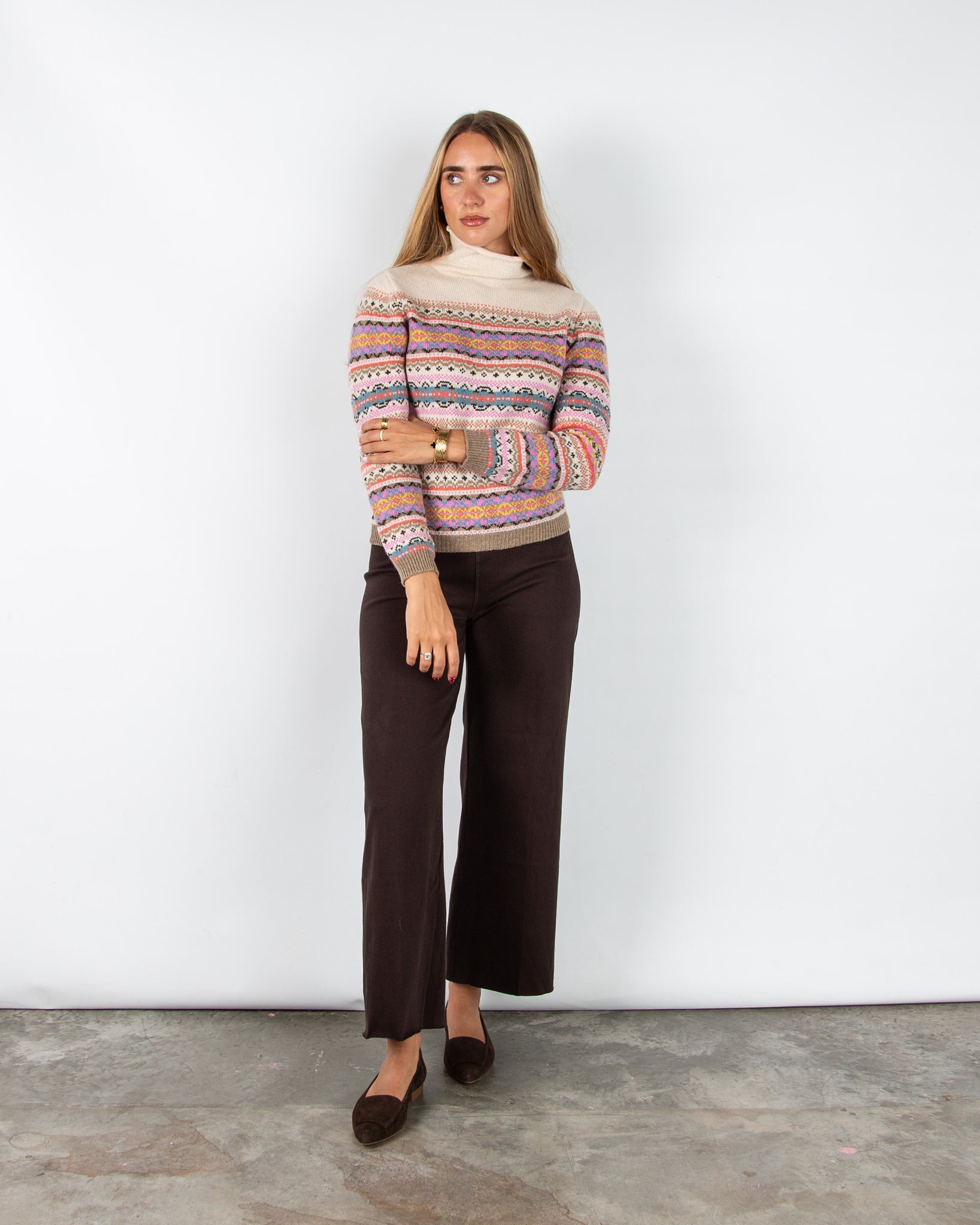 Eribe Kinross High Neck Fair Isle Wool Jumper Cream/coral