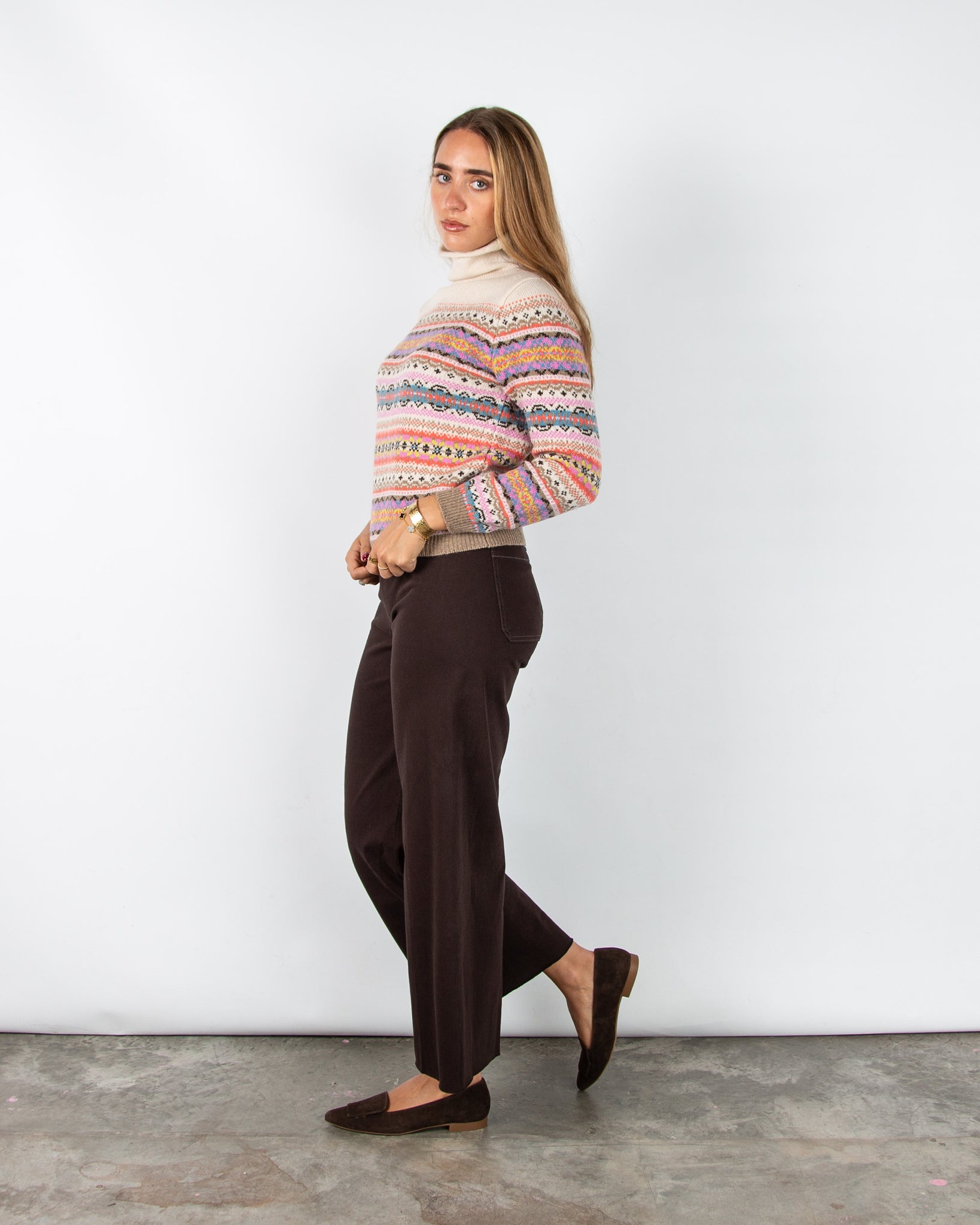 Eribe Kinross High Neck Fair Isle Wool Jumper Cream/coral