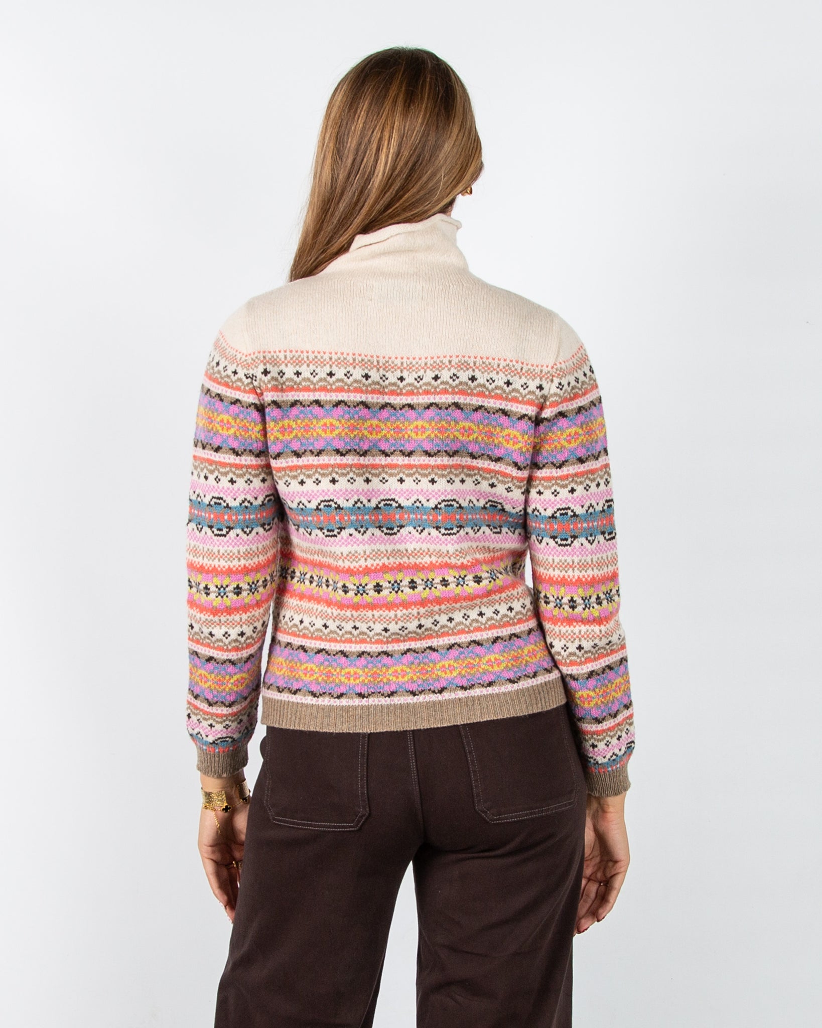 Eribe Kinross High Neck Fair Isle Wool Jumper Cream/coral