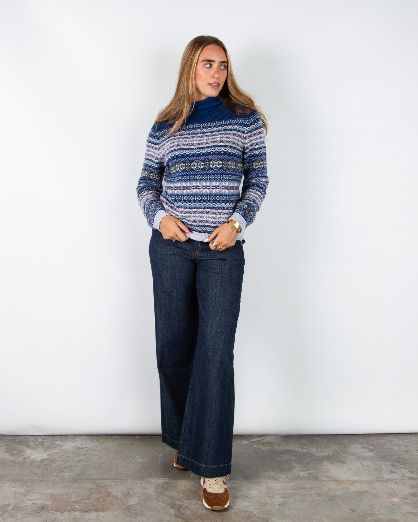 Eribe Kinross High Neck Fair Isle Wool Jumper Sapphire