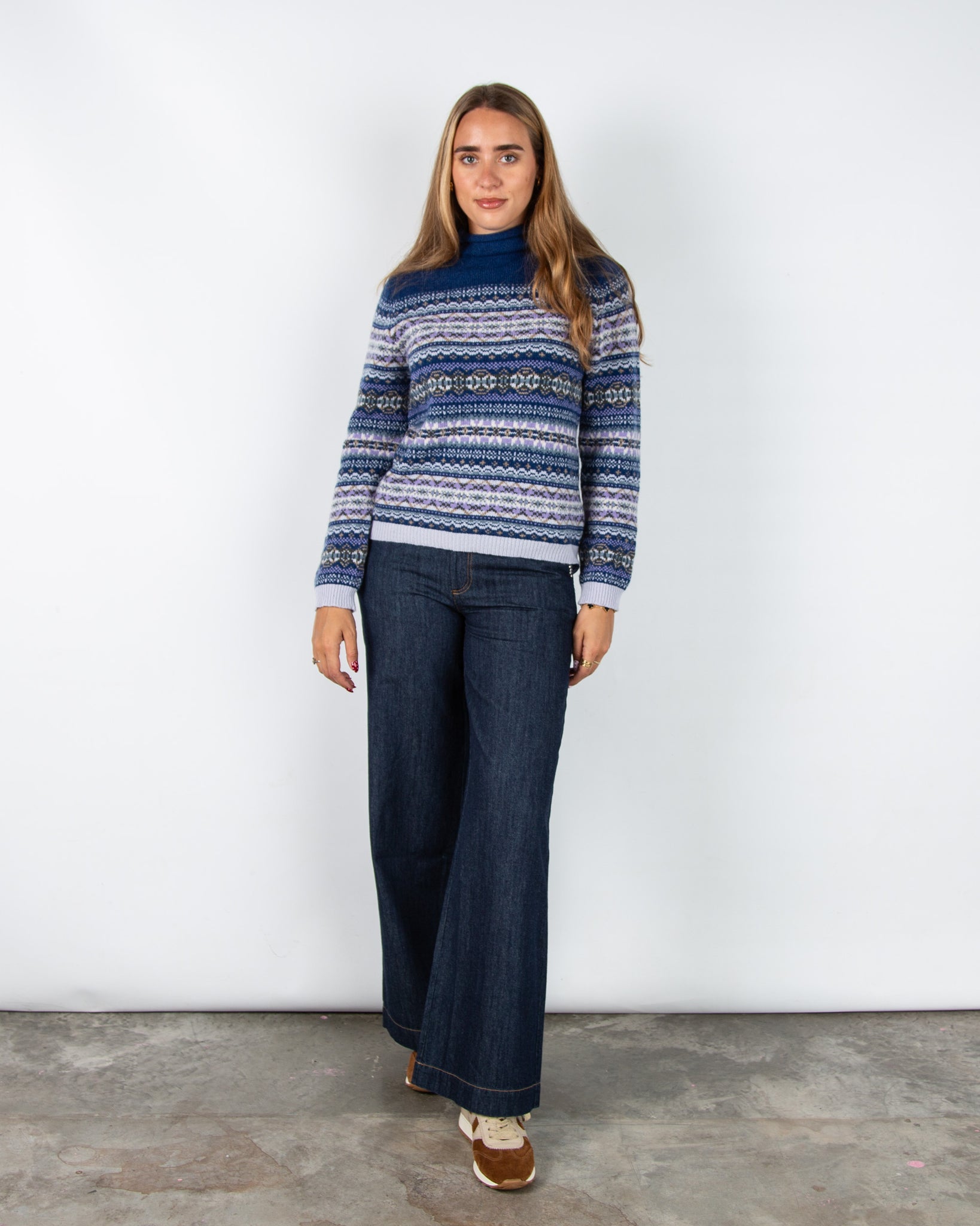 Eribe Kinross High Neck Fair Isle Wool Jumper Sapphire