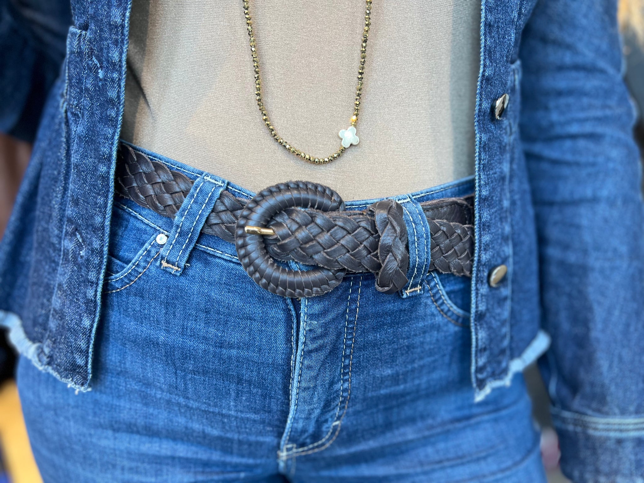 Abro Woven Italian Leather Belt Dark Brown