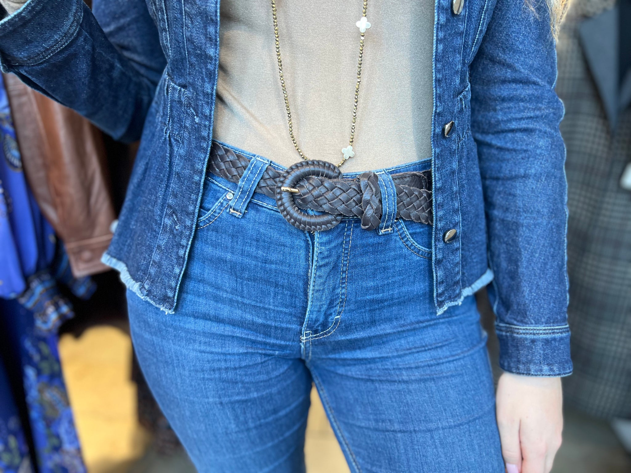 Abro Woven Italian Leather Belt Dark Brown