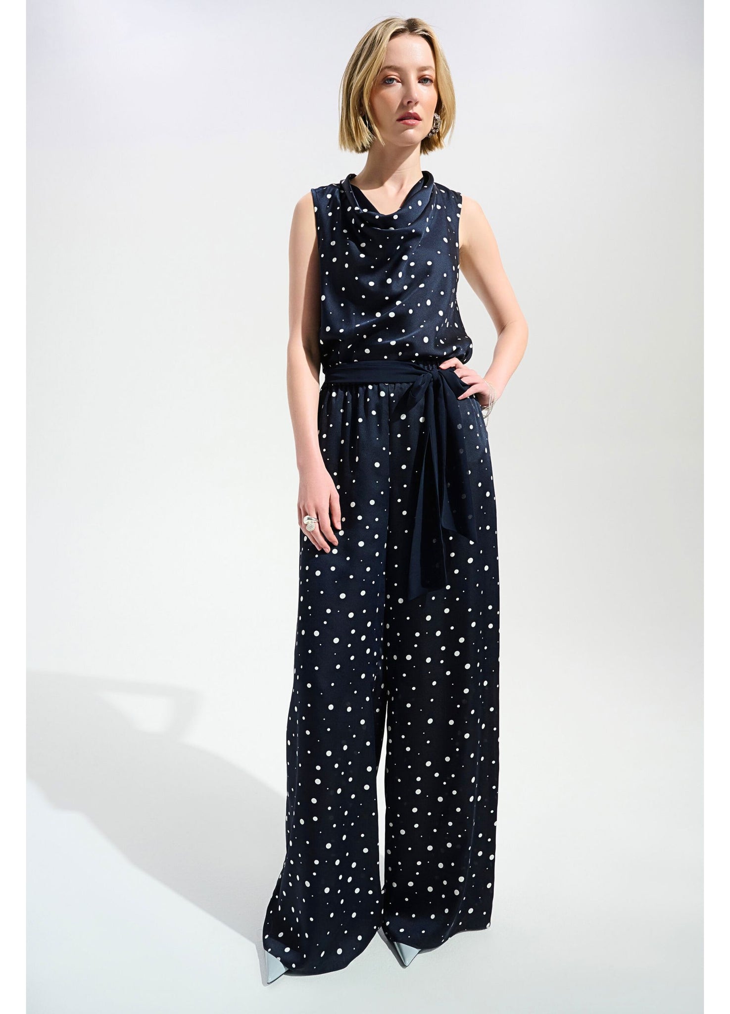 Joseph Ribkoff Polkadot Cowl Neck Satin Cami Navy/White