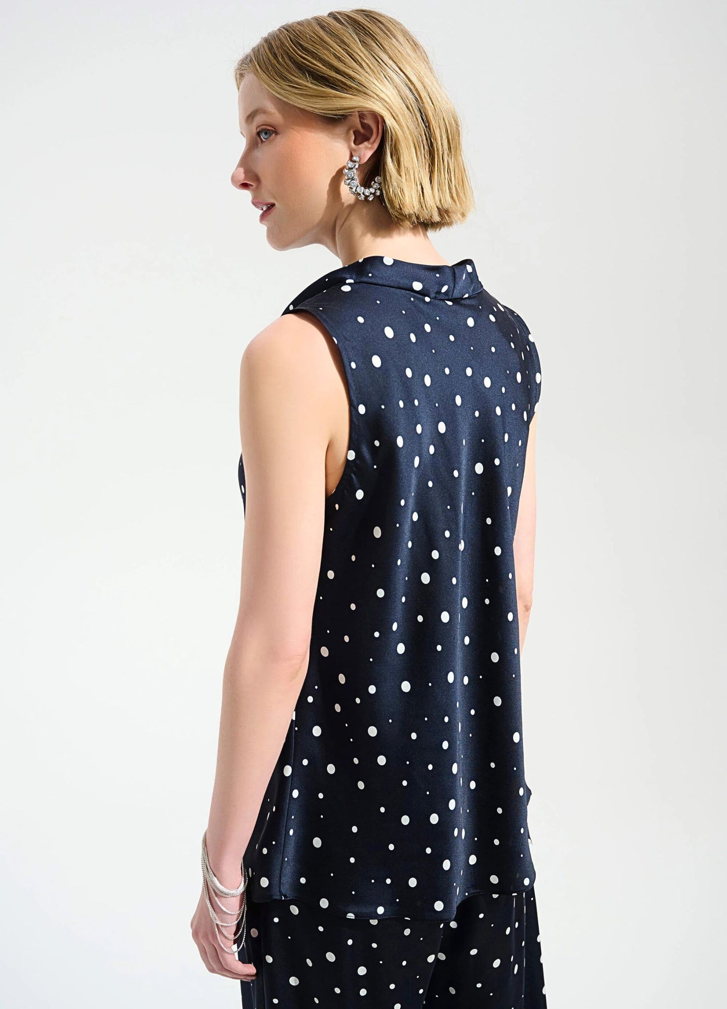 Joseph Ribkoff Polkadot Cowl Neck Satin Cami Navy/White