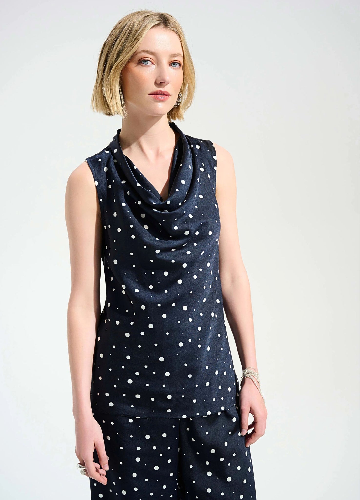 Joseph Ribkoff Polkadot Cowl Neck Satin Cami Navy/White