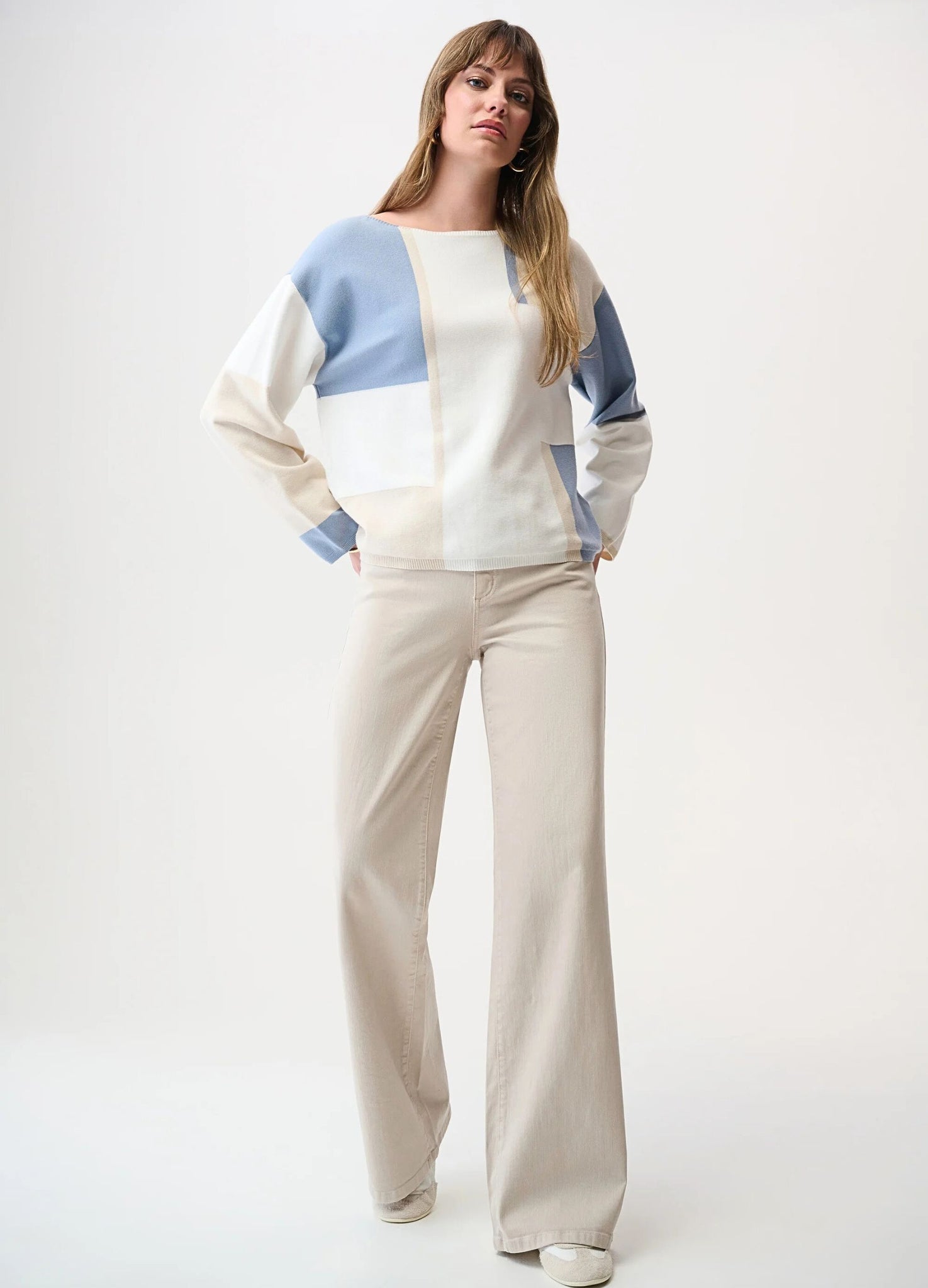Joseph Ribkoff Slash Neck Colour Block Jumper White/Blue/Beige