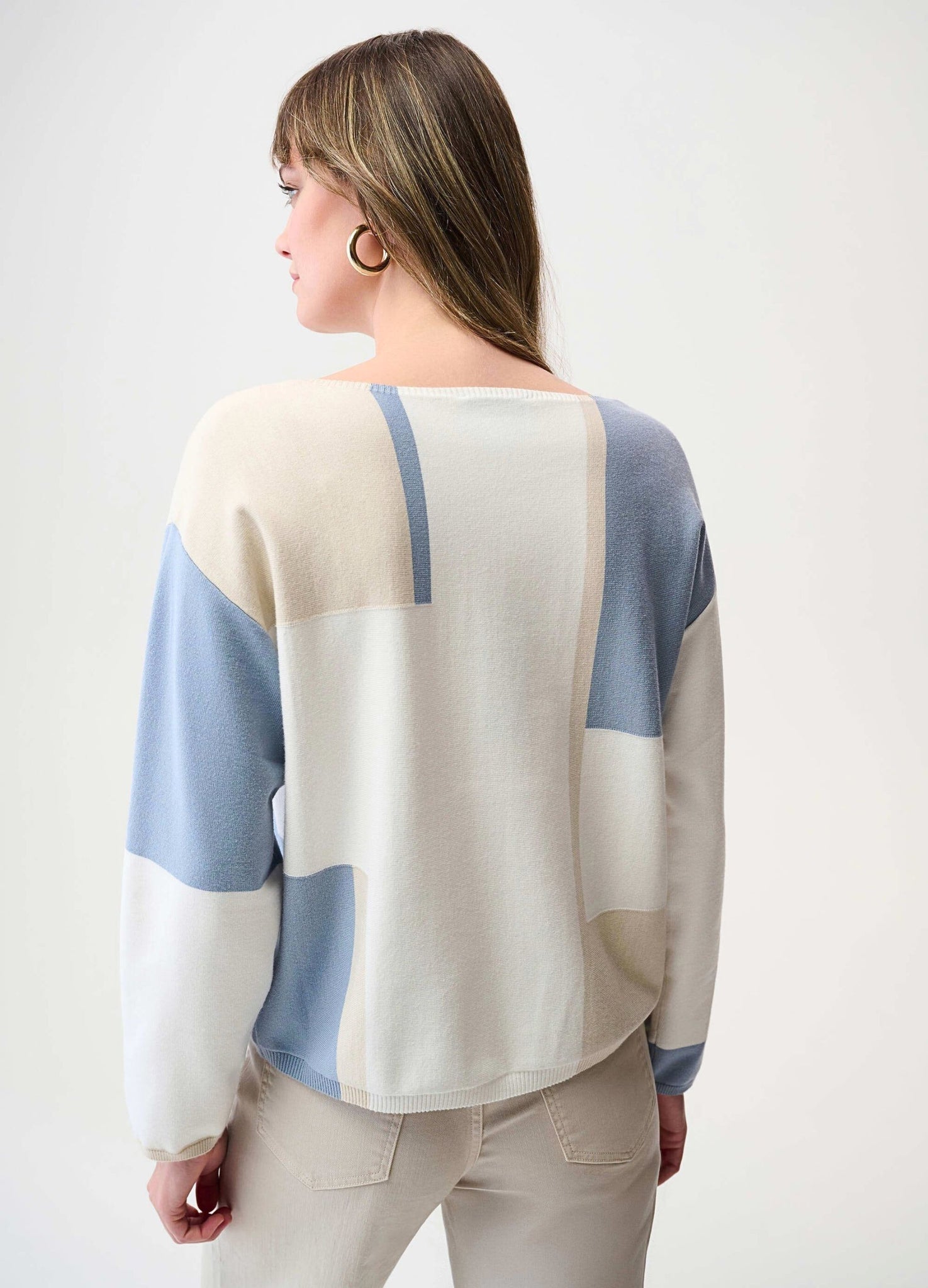 Joseph Ribkoff Slash Neck Colour Block Jumper White/Blue/Beige