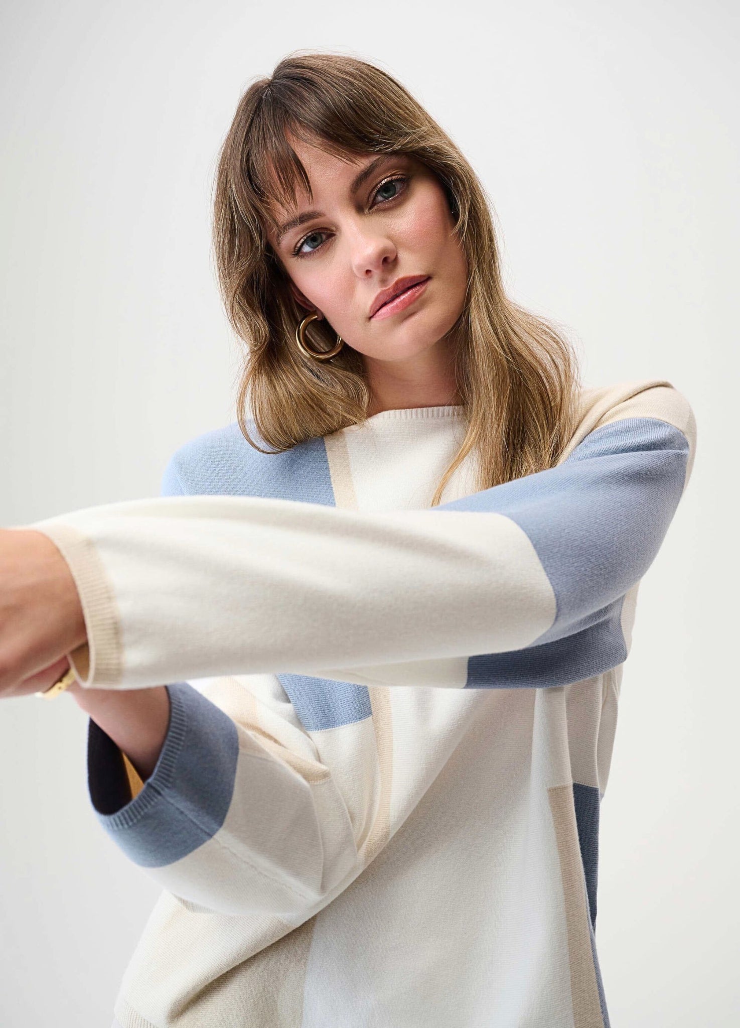 Joseph Ribkoff Slash Neck Colour Block Jumper White/Blue/Beige