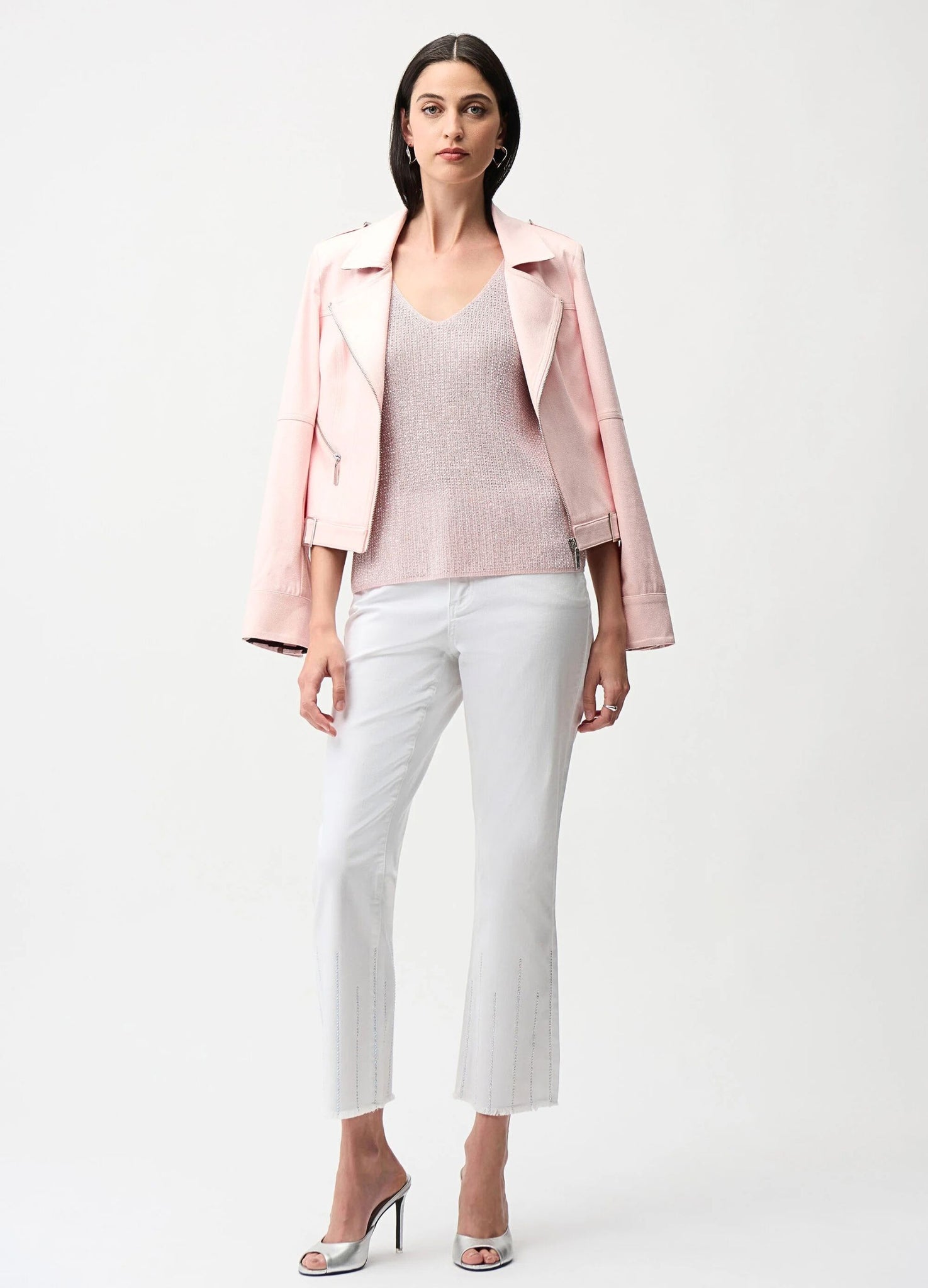 Joseph Ribkoff V Neck Studded Lurex Knit Vest Light Pink